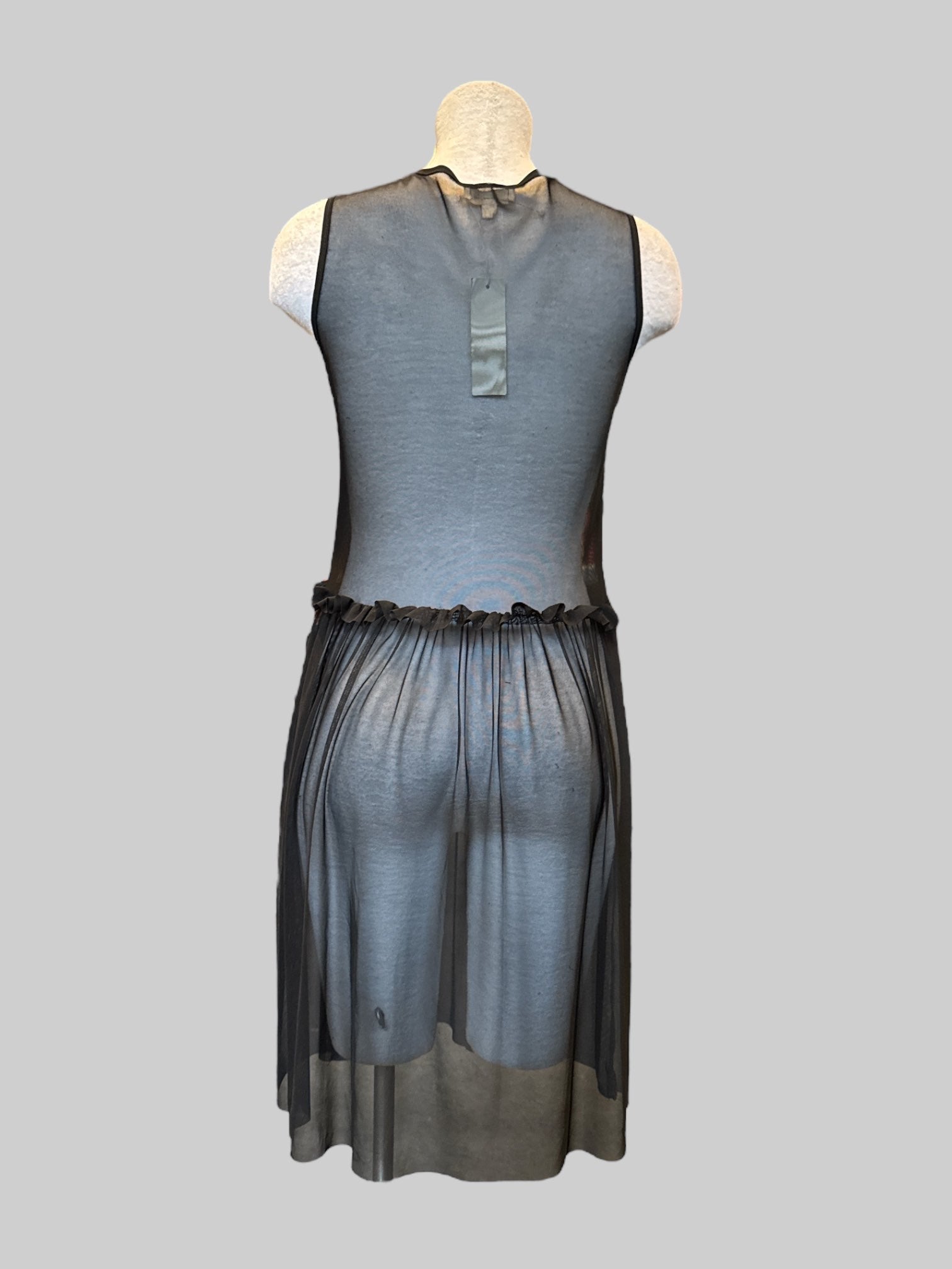 M NWT black mesh dress with waist ruffles