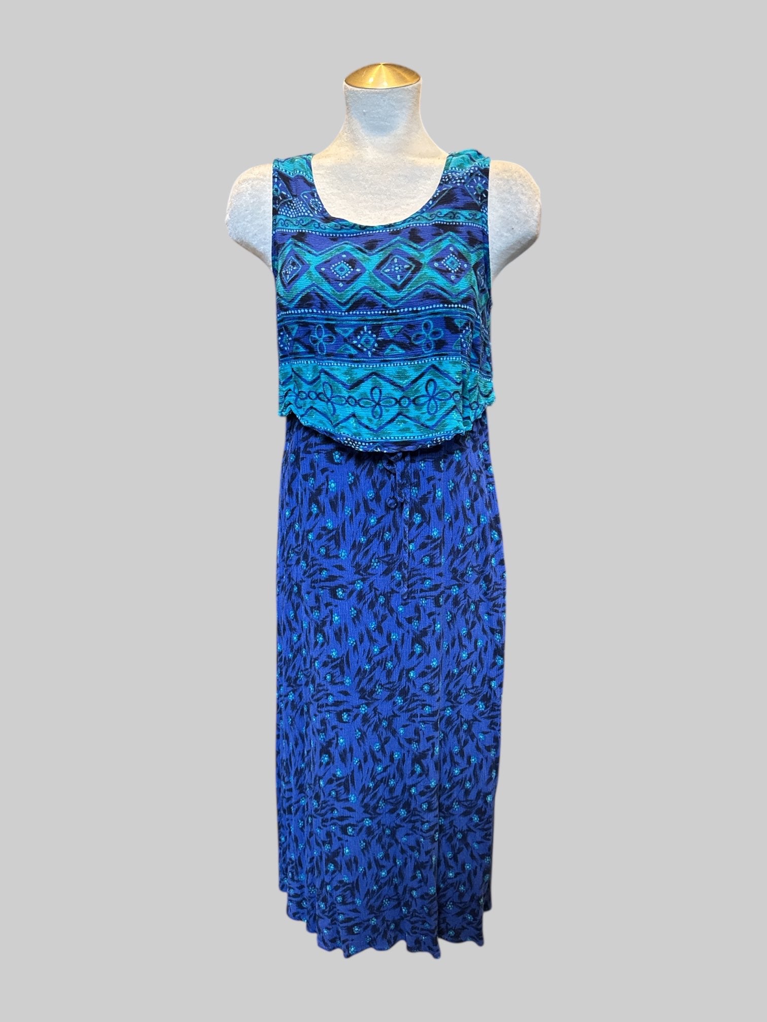 M Vintage 90s Betsy Lauren blue multi print maxi dress with layered top