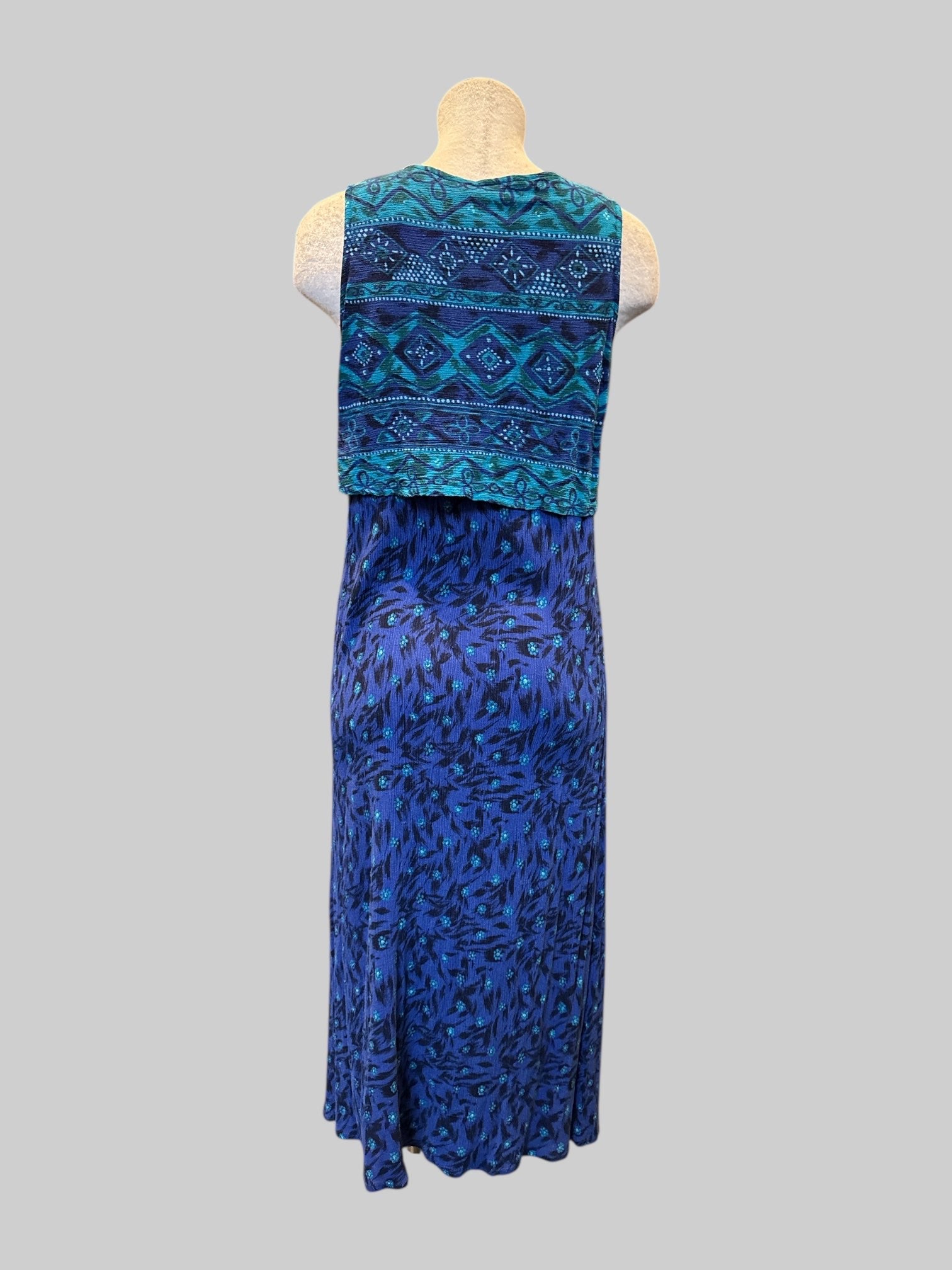 M Vintage 90s Betsy Lauren blue multi print maxi dress with layered top