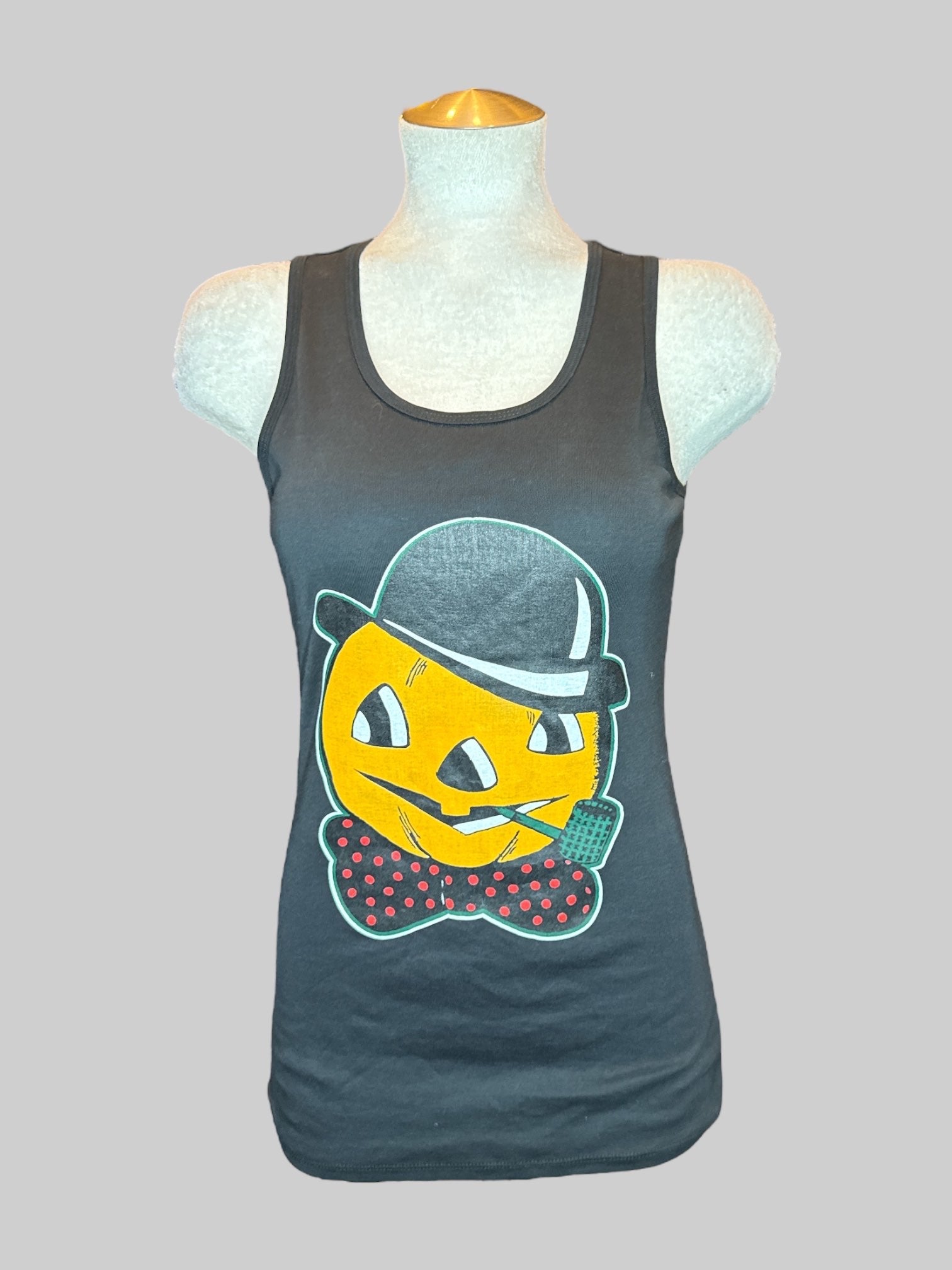 M Black tank top with orange pumpkin print