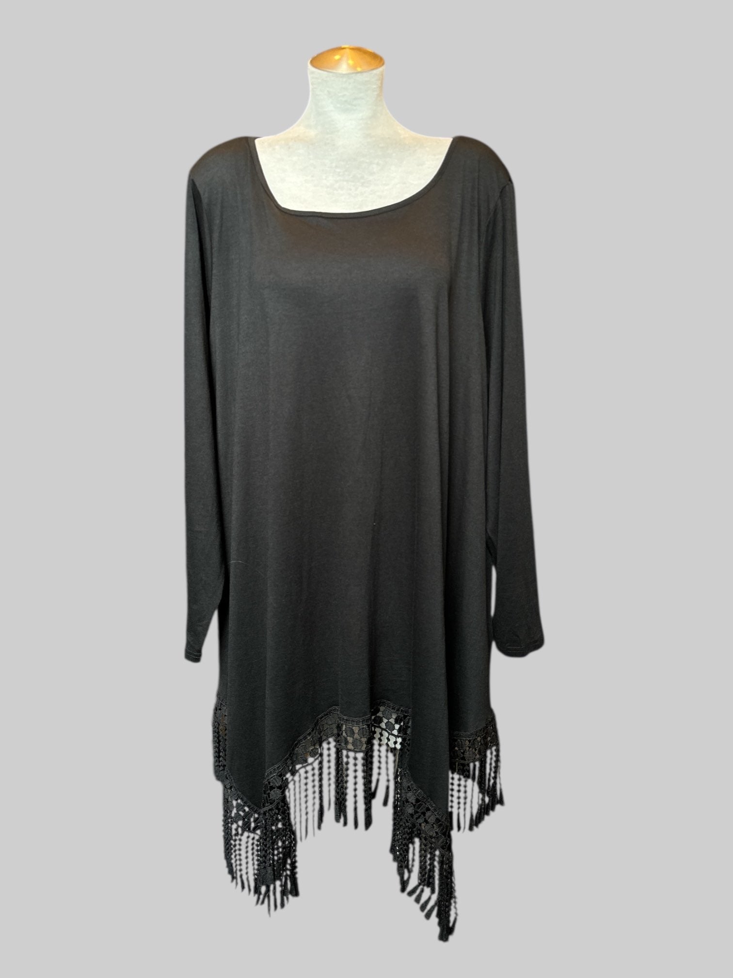 4X NWT black flowy and stretchy short dress with fringe hem