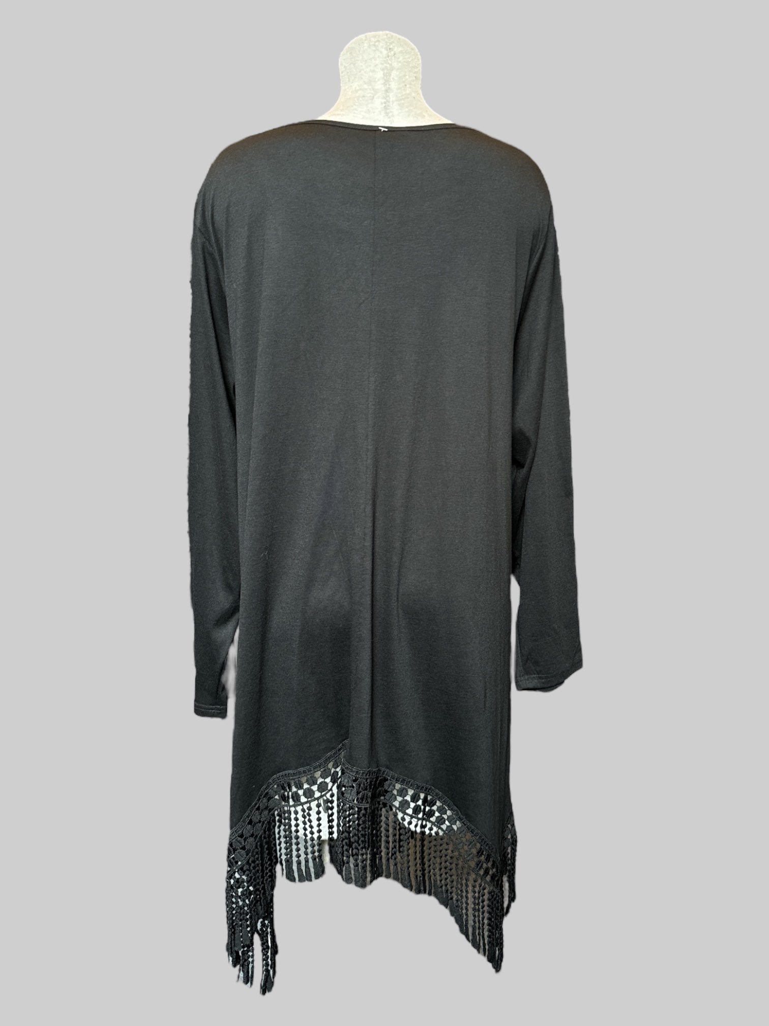 4X NWT black flowy and stretchy short dress with fringe hem