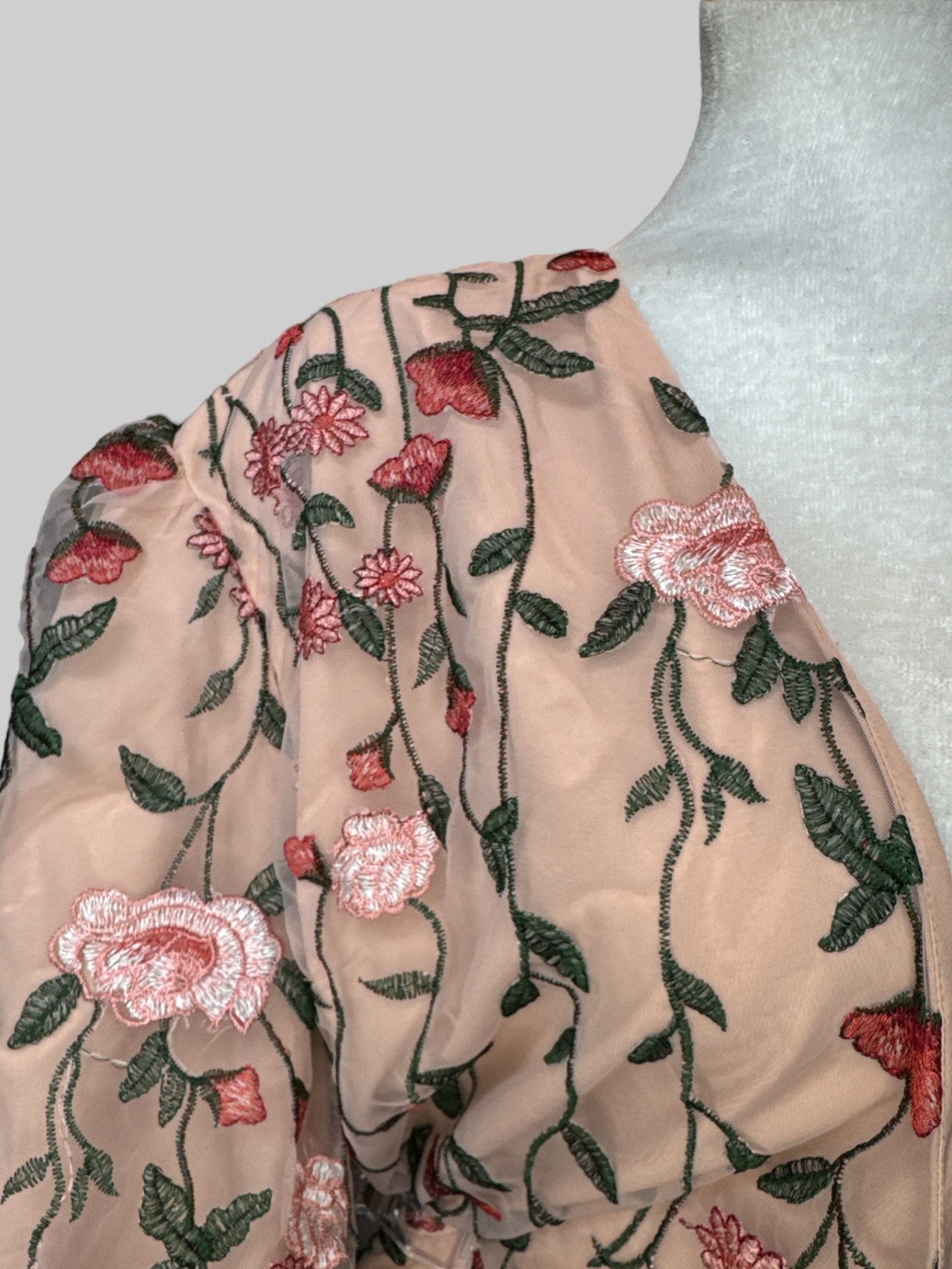 Acka all sheer flower dress（beige） Meaningful Glances Floral Chiffon Halter Maxi Dress (Sand