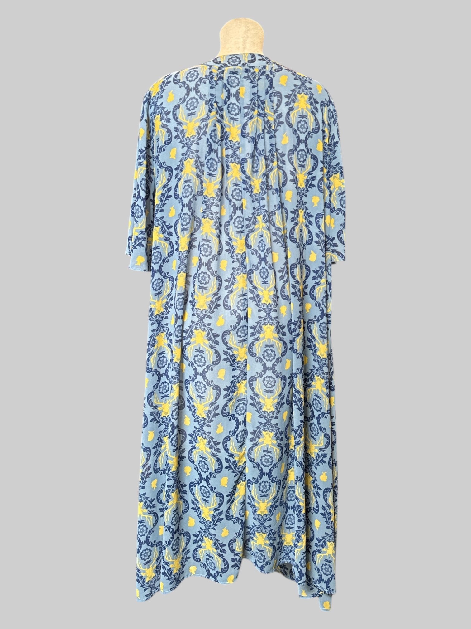 3X Outlander blue and yellow pattern lightweight maxi cardigan