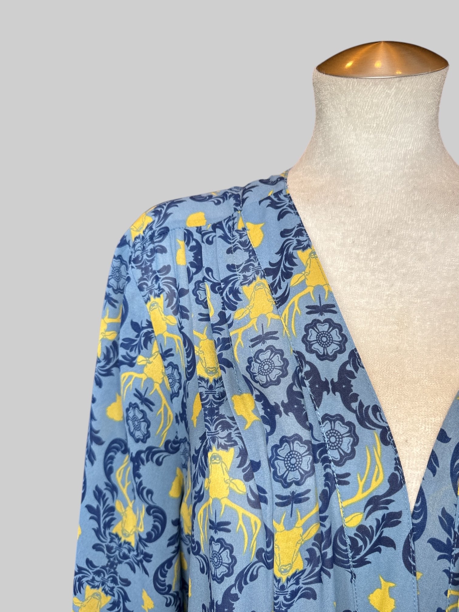 3X Outlander blue and yellow pattern lightweight maxi cardigan