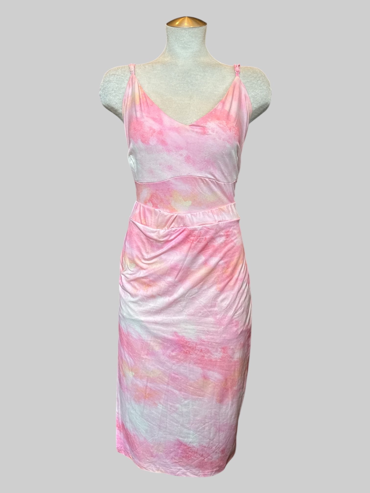3X Pink orange white tie-dye two piece tank top and maxi skirt with shorts