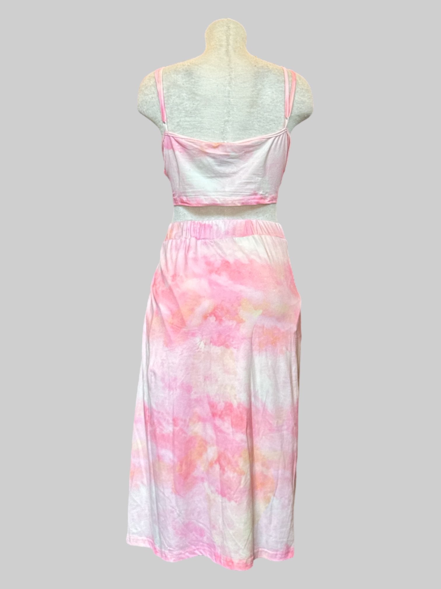 3X Pink orange white tie-dye two piece tank top and maxi skirt with shorts