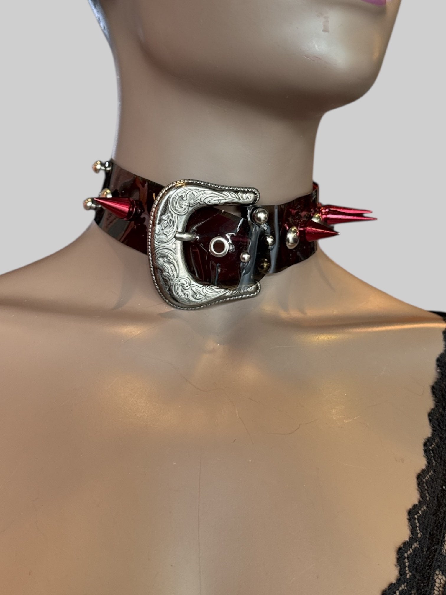 Raspberrymazohyst designer handmade red buckle choker