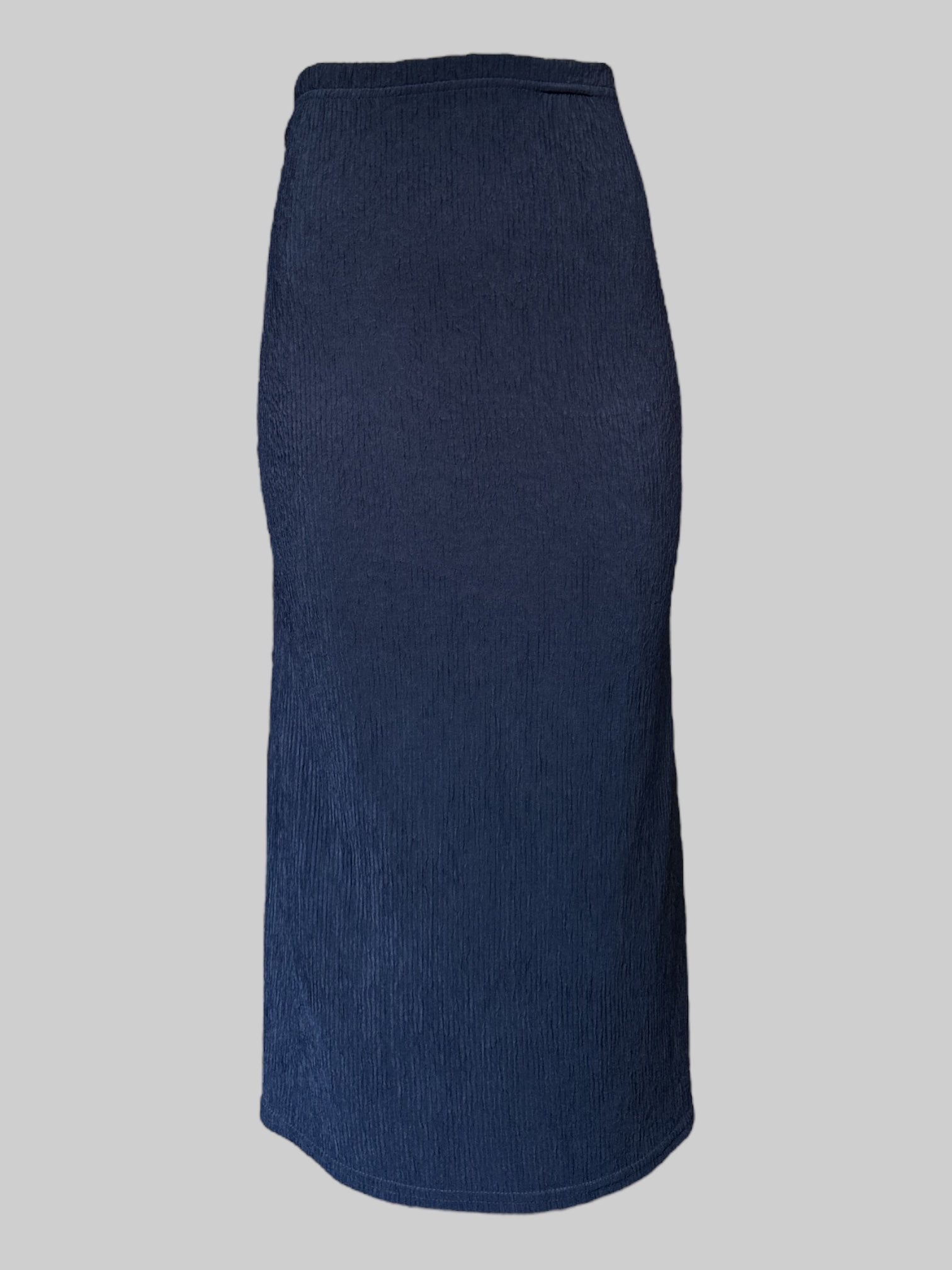2X vintage navy blue ribbed maxi skirt with leg slit