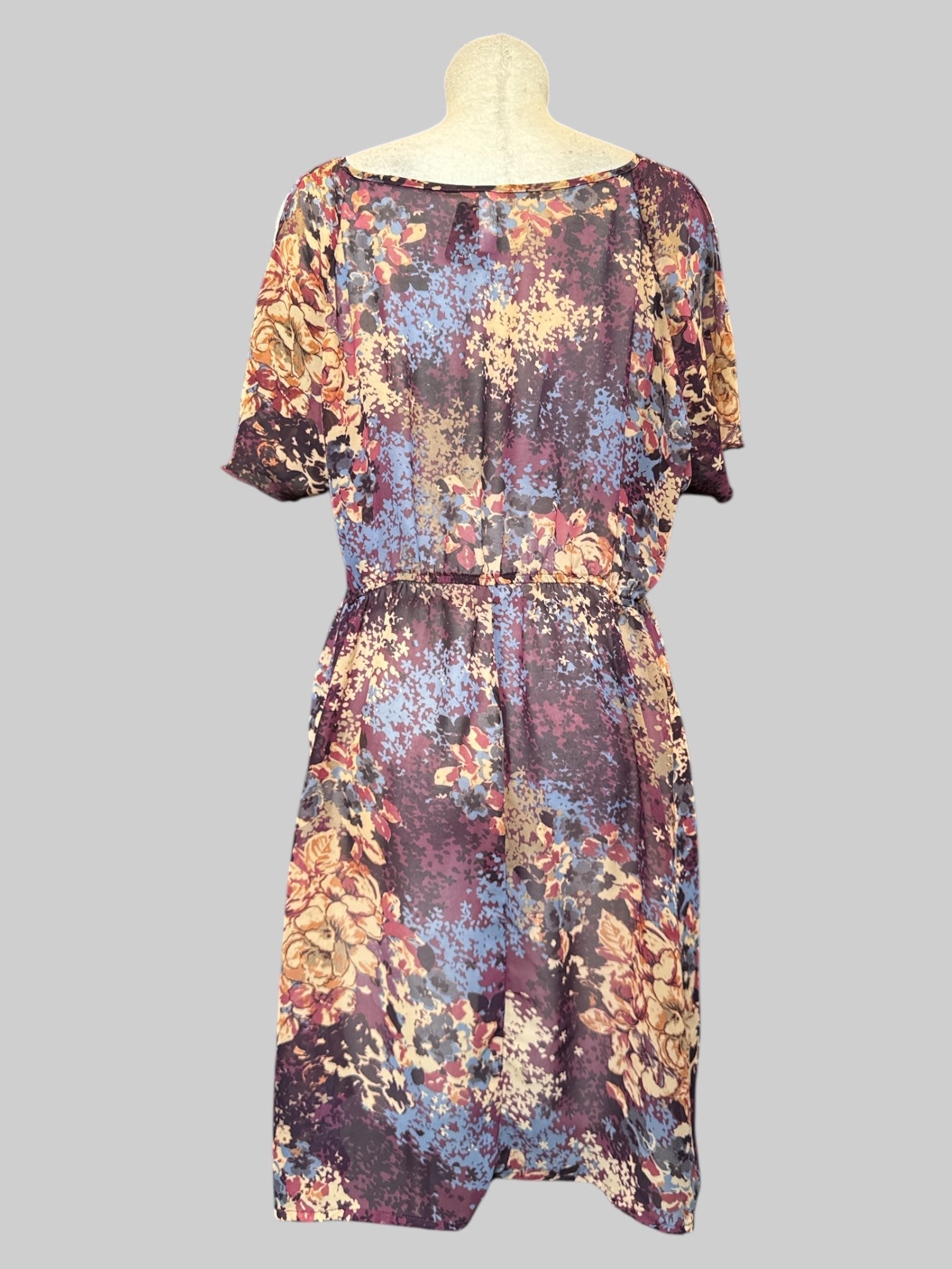 1X multicolor floral pattern sheer dress with cold shoulders