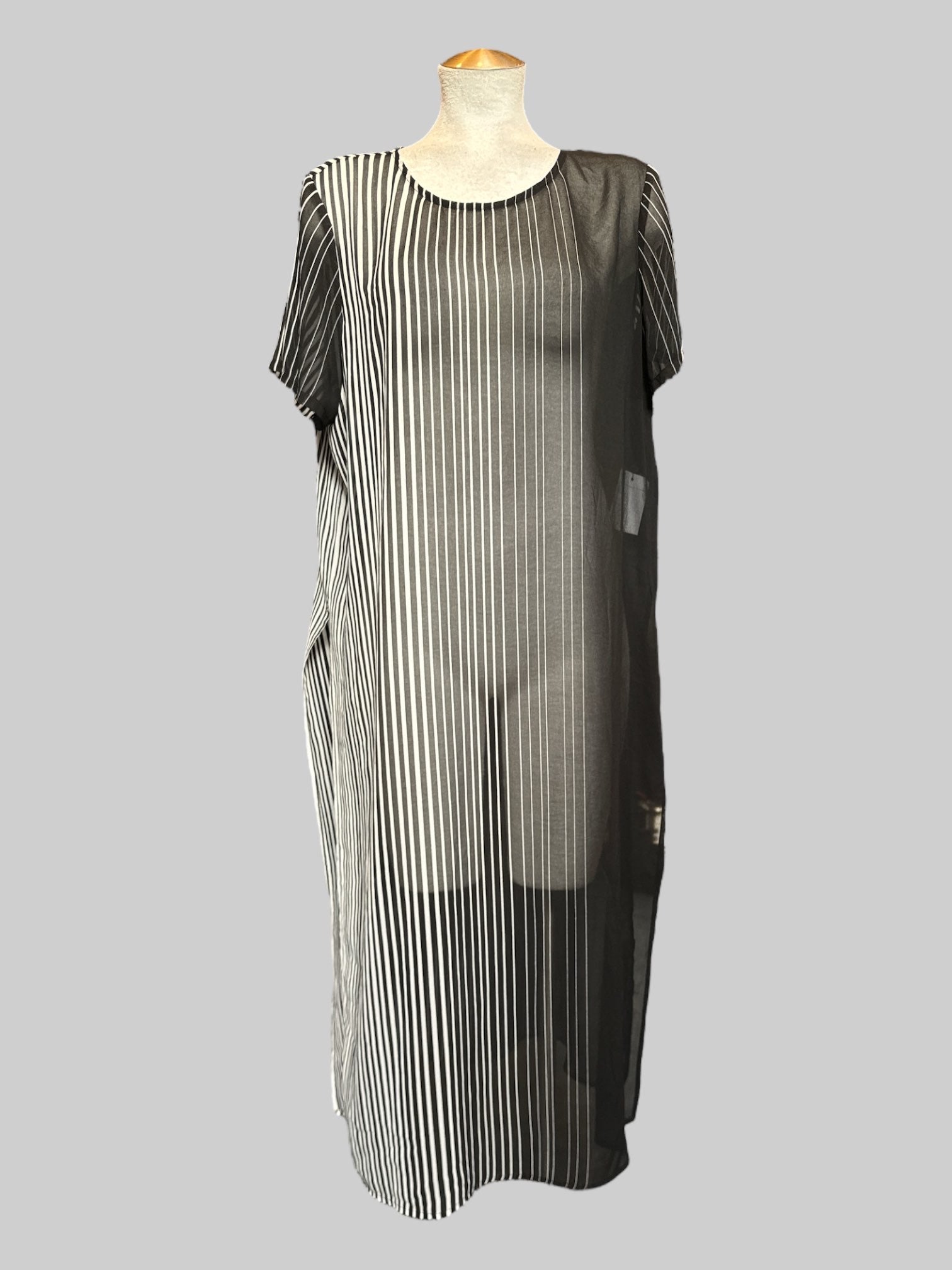 1X NWT Calvin Klein sheer Black and white striped dress