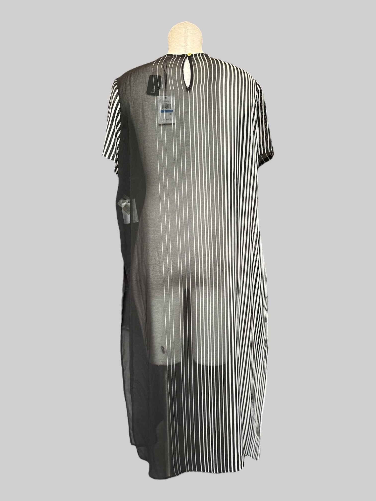 1X NWT Calvin Klein sheer Black and white striped dress
