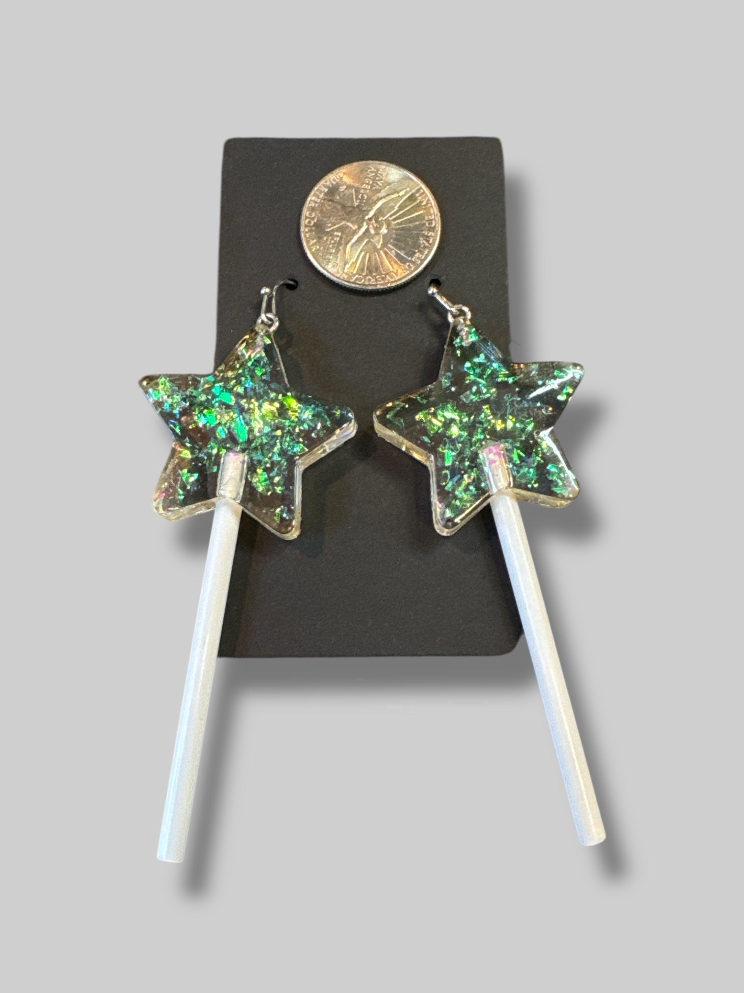 Holographic star lollipop earrings
