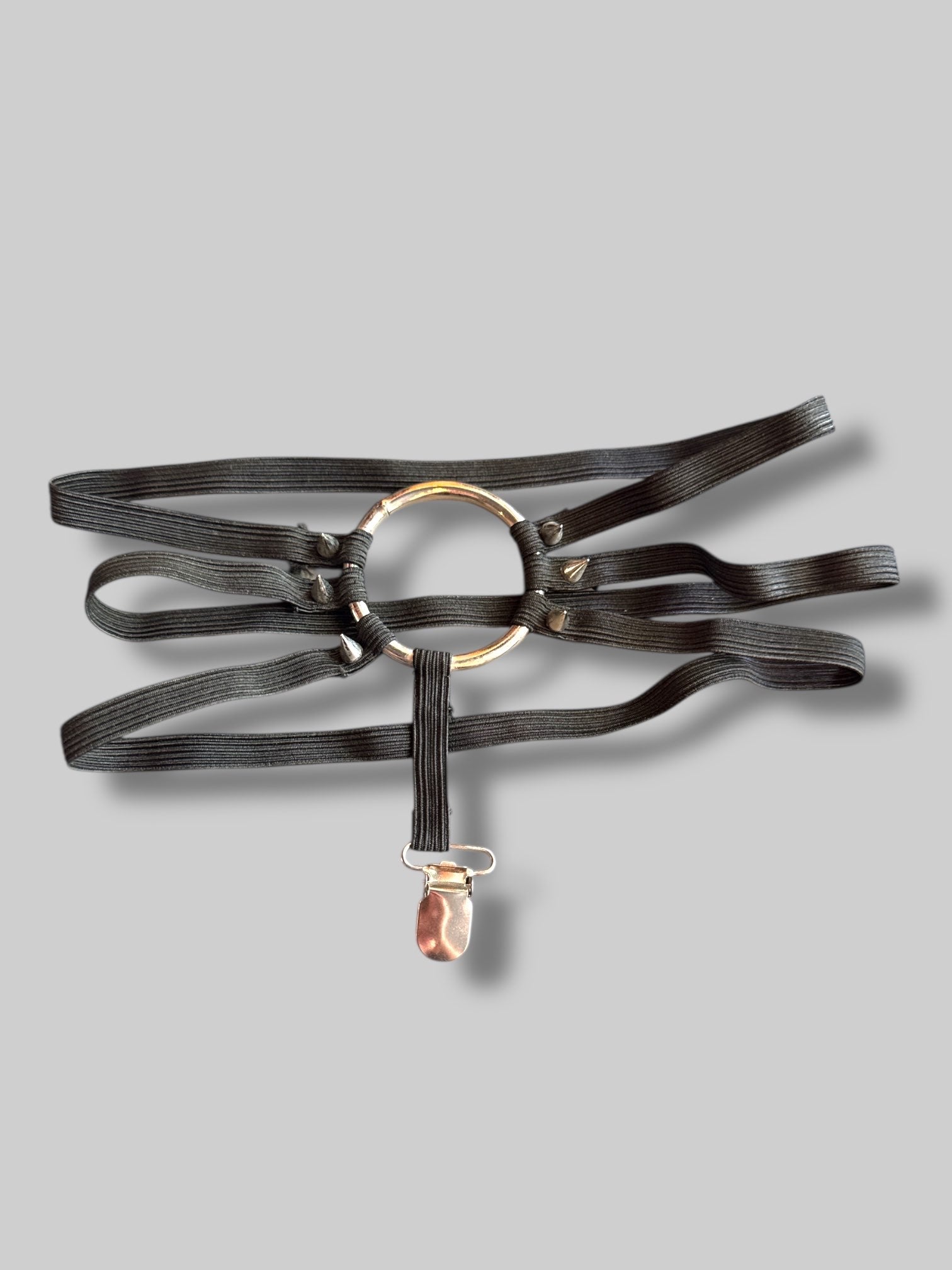 Stretchy thigh harness 2-piece set with O ring and spikes