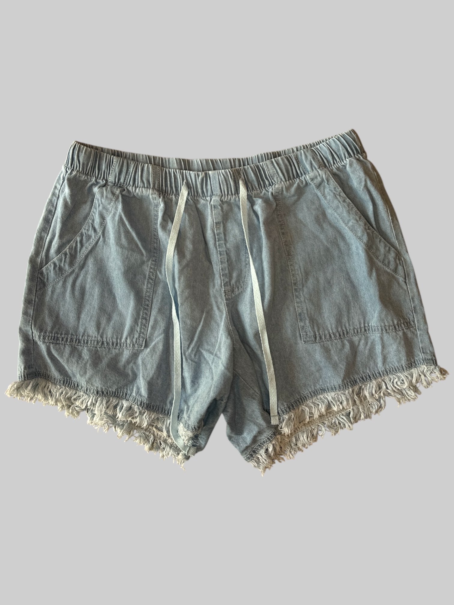 0x light wash shorts with elastic waistband and tie