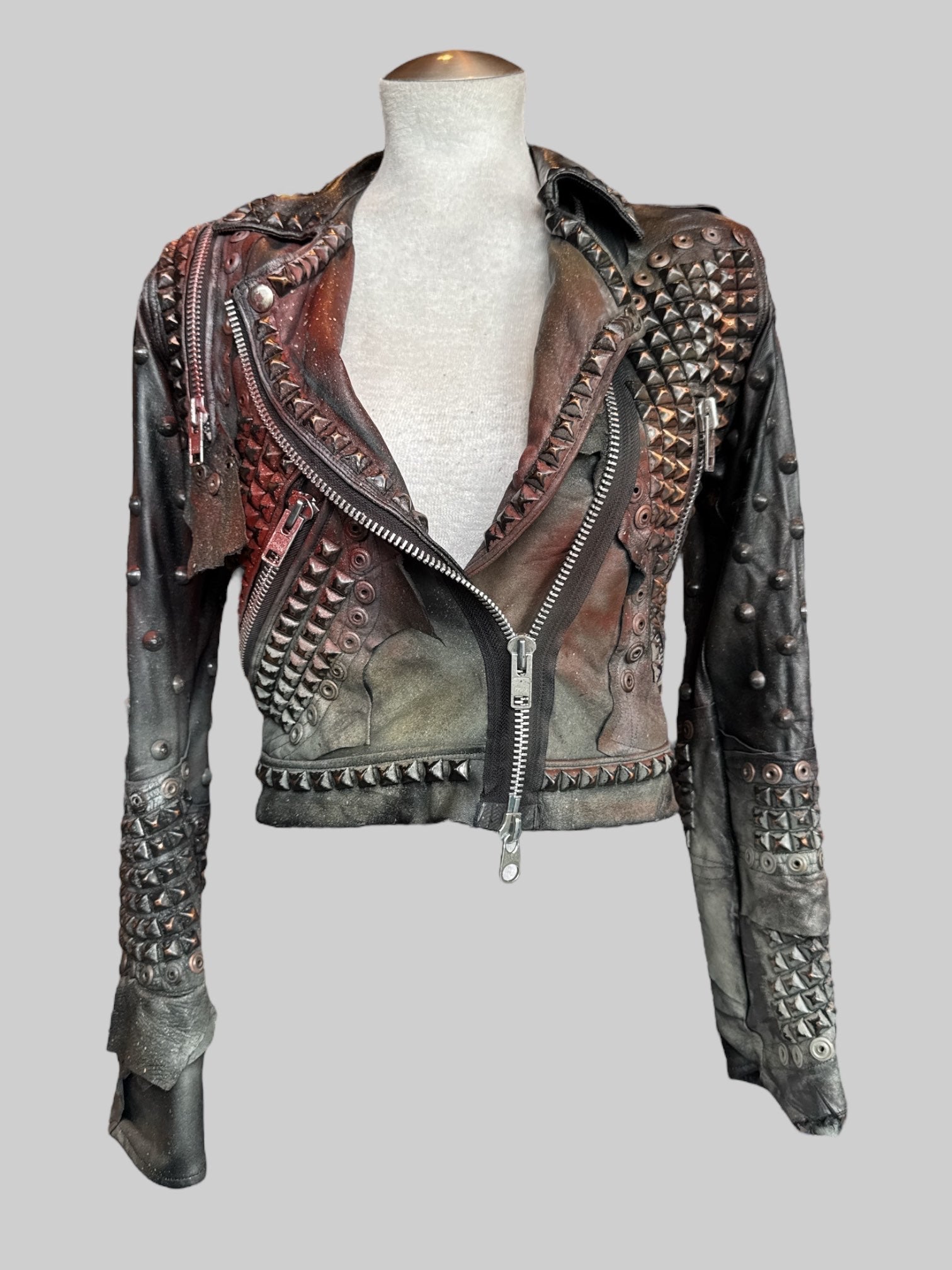 S Painkiller Clothing designer one of a kind heavy duty leather jacket with studs