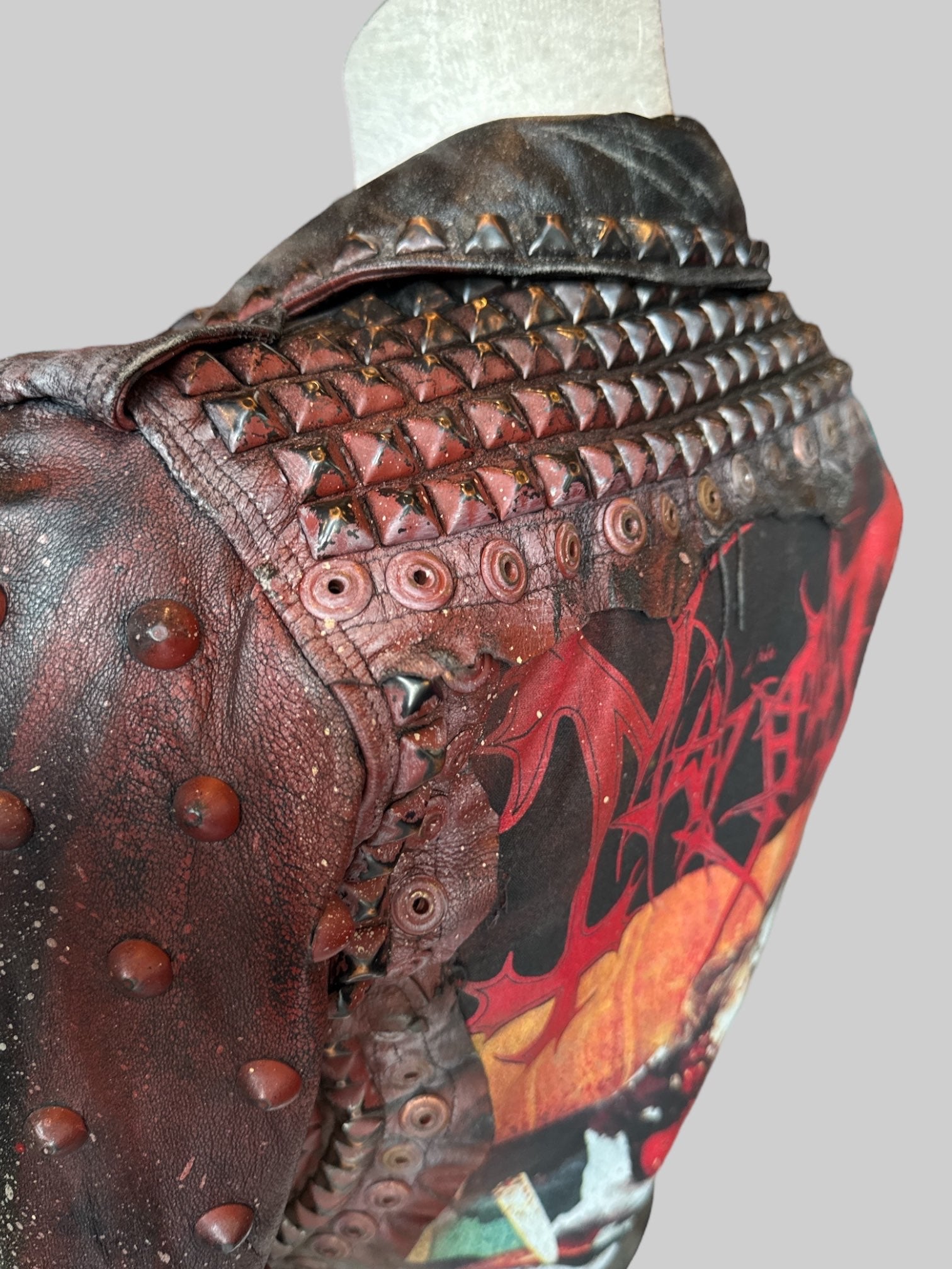 S Painkiller Clothing designer one of a kind heavy duty leather jacket with studs