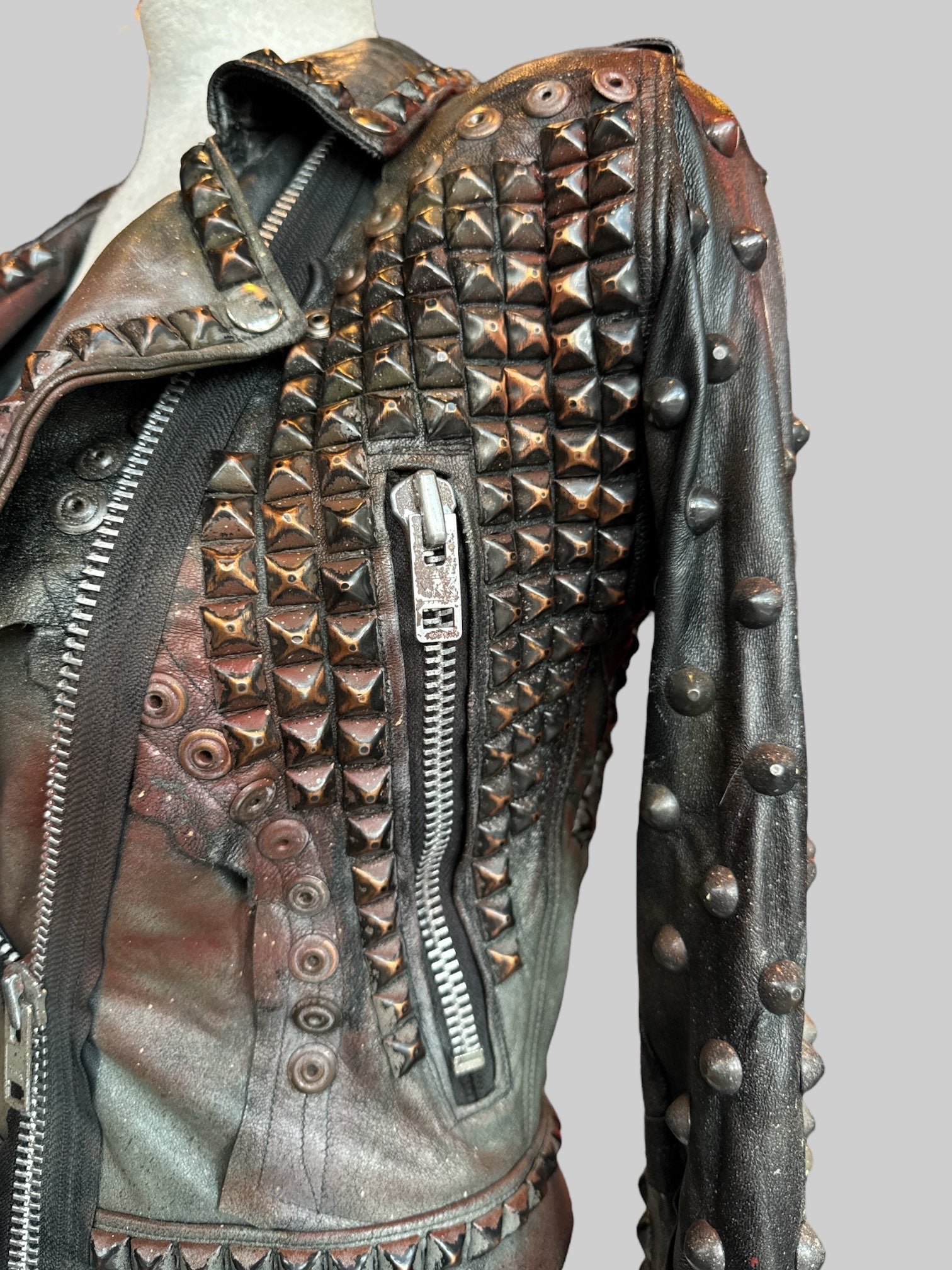 S Painkiller Clothing designer one of a kind heavy duty leather jacket with studs