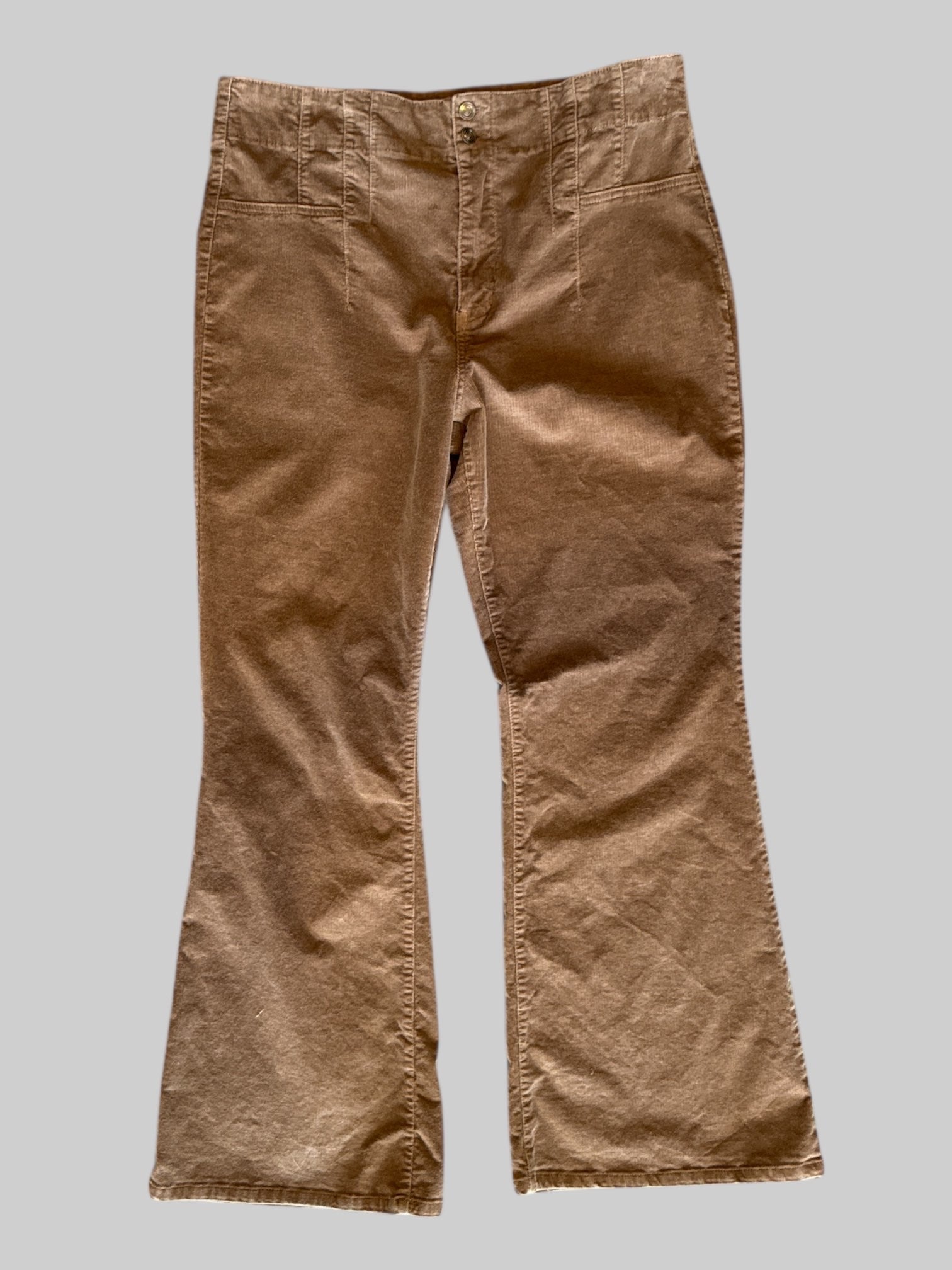 0X stretchy tan corduroy wide leg pants with pockets