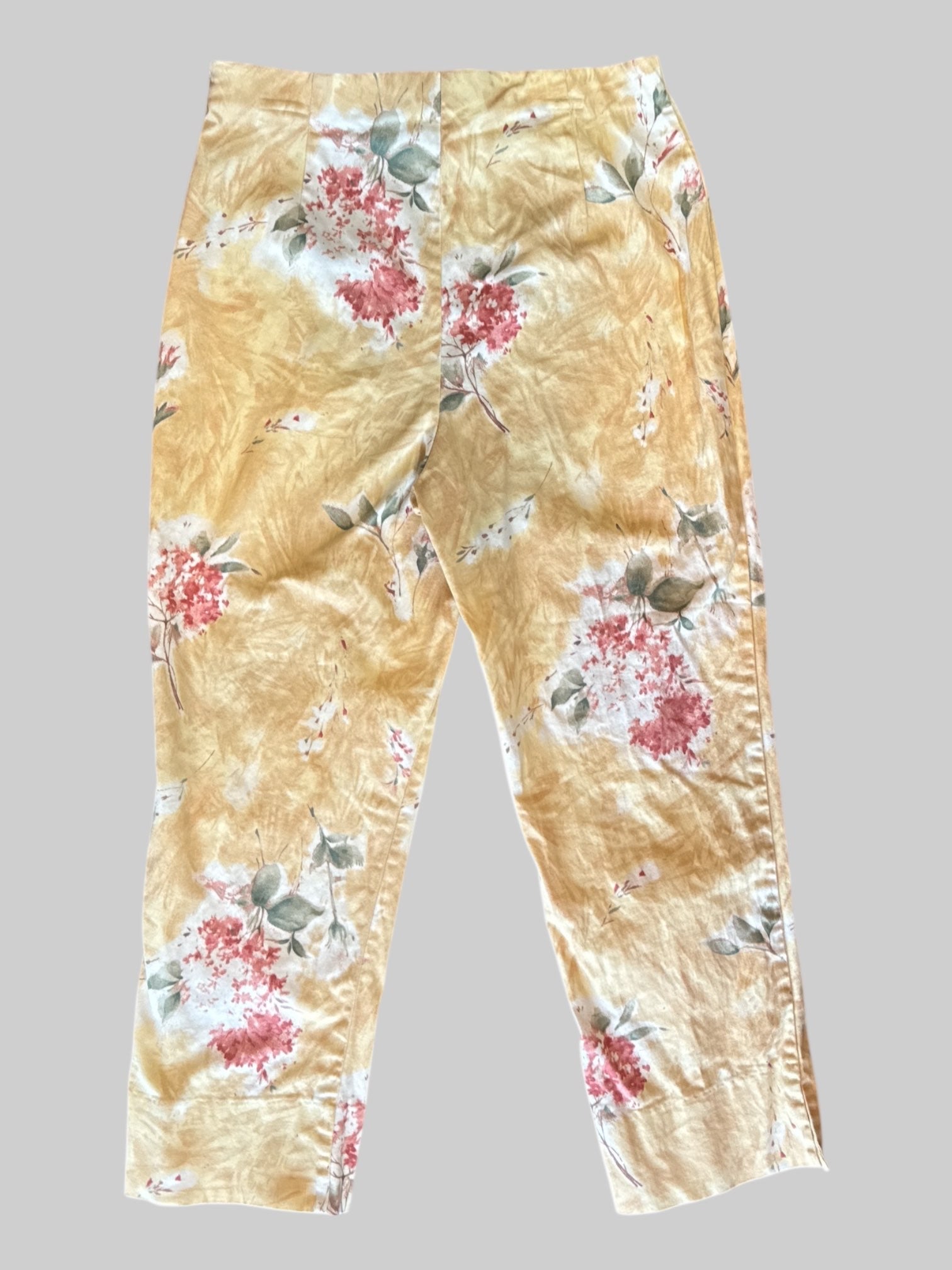 M vintage yellow Ish stretchy pants with red and green florals