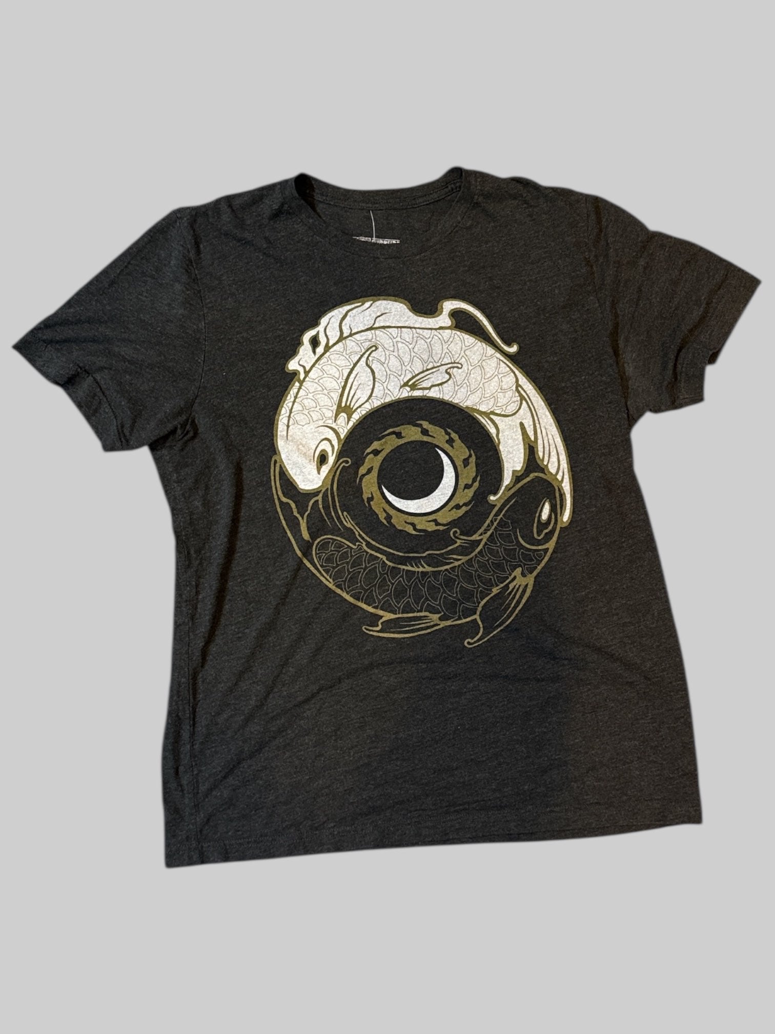 XL Black stretchy t shirt with koi fish graphic