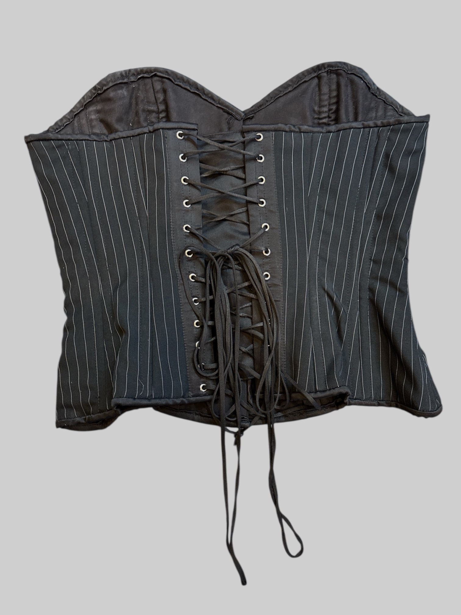 L Orchard Corsets pinstripe hourglass curve longline overbust corset