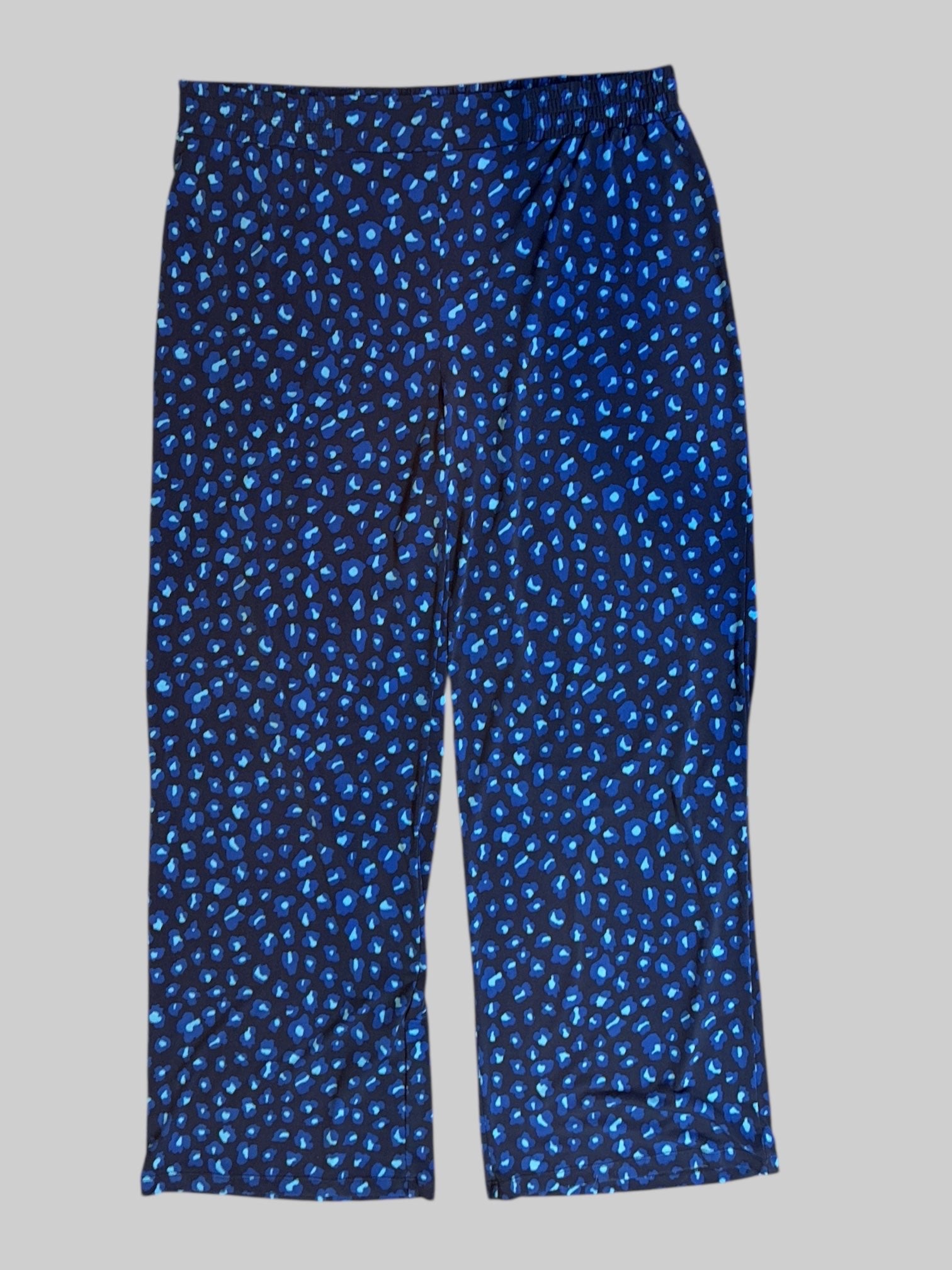 2X Blue and black patterned very stretchy and flowy wide leg pants