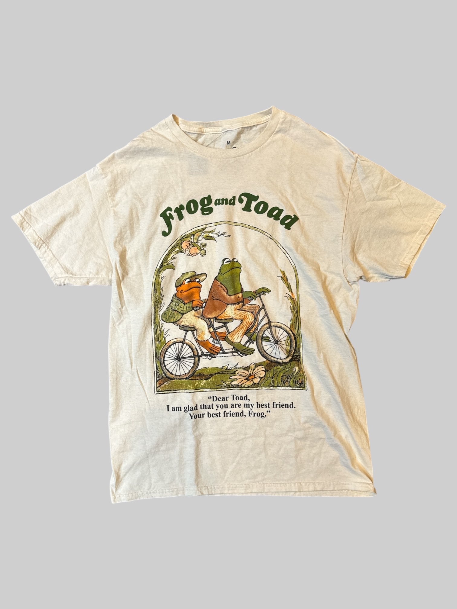 L Off-white “Frog and Toad” stretchy t shirt