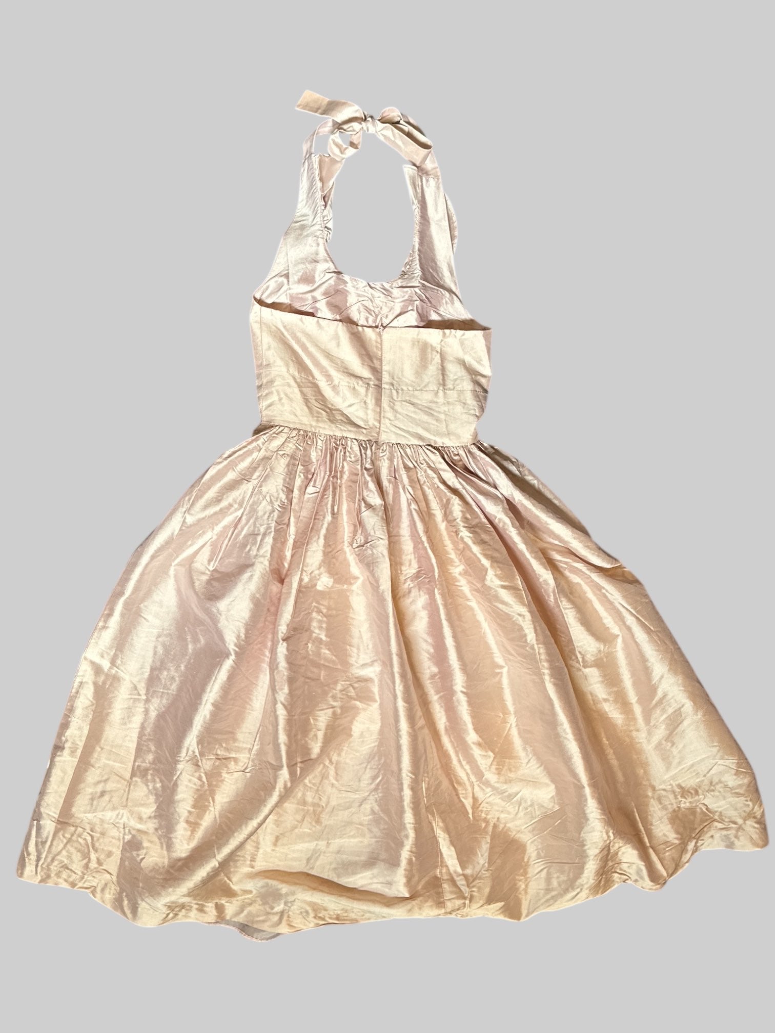 XS Light pink dress with ruffles, halter tie, and back zipper