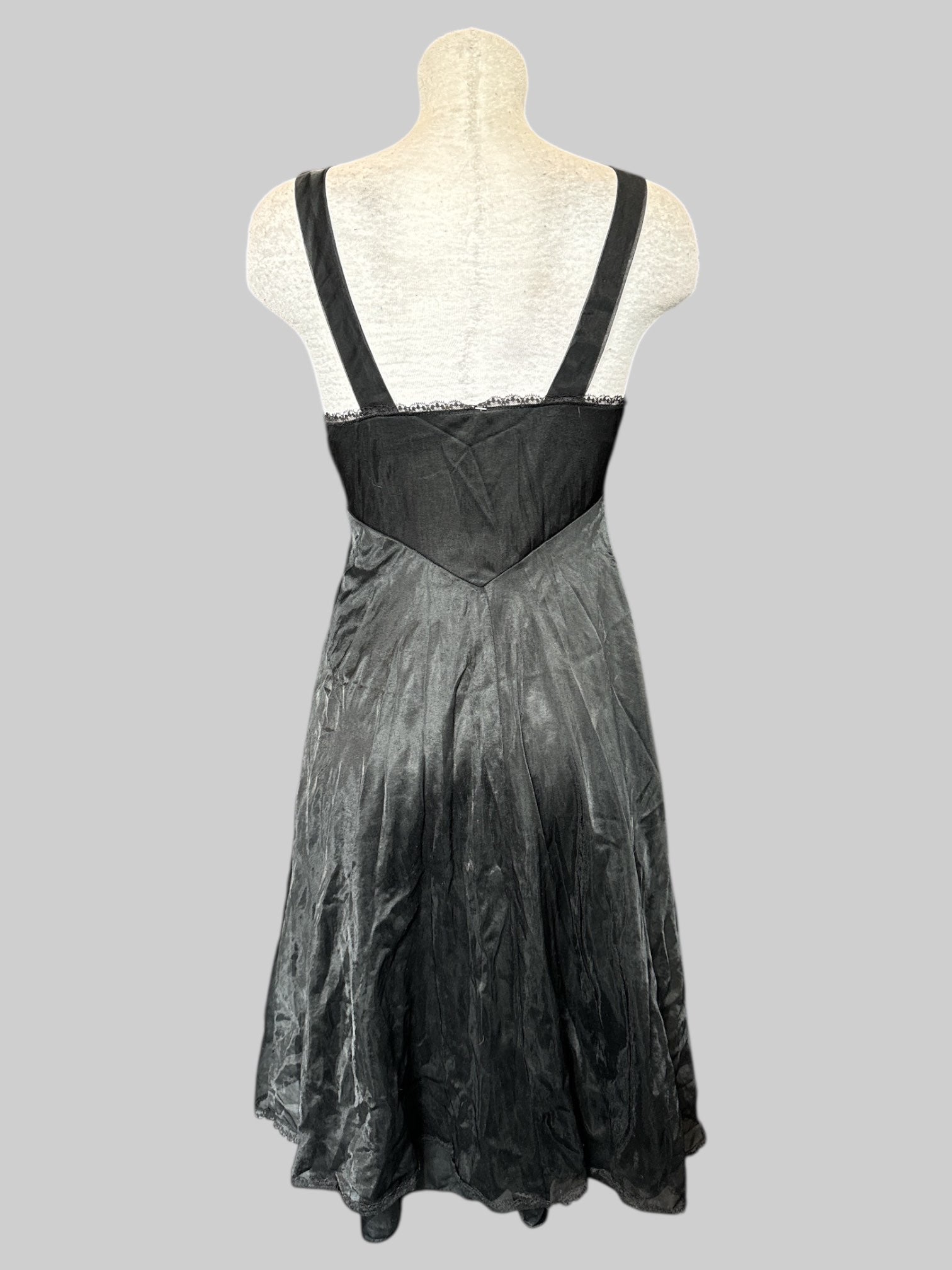 S Vintage black dress with sheer overlay, and floral lace