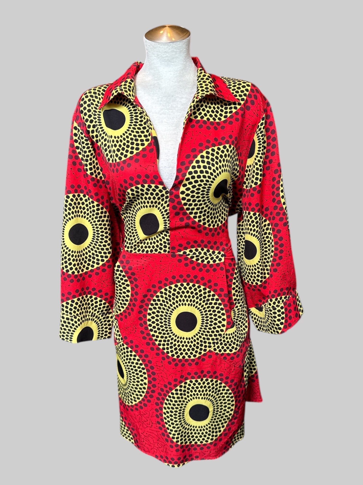 XL Red dress with multicolor geometric print