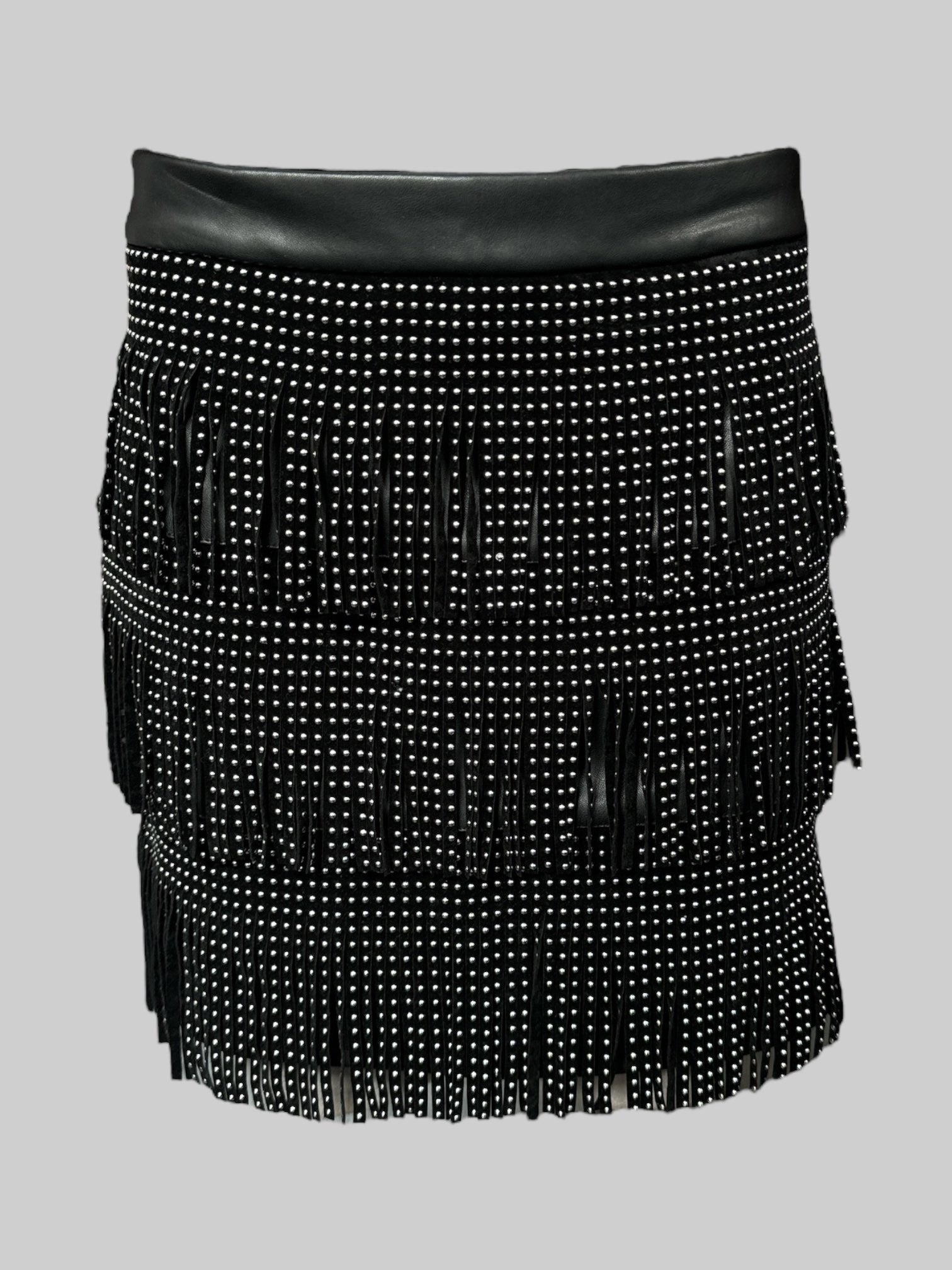 M Black short skirt with studded tiered fringe