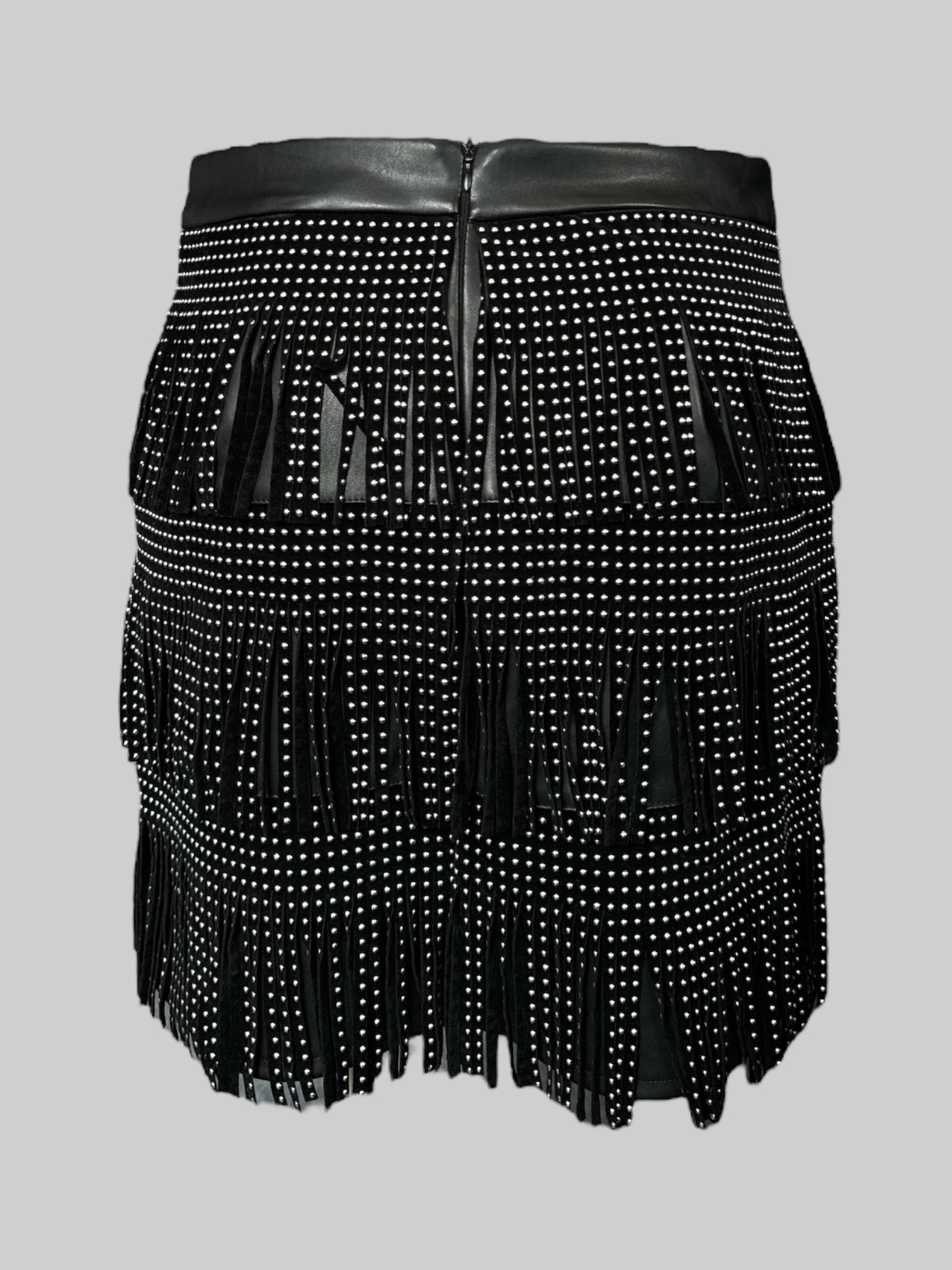 M Black short skirt with studded tiered fringe
