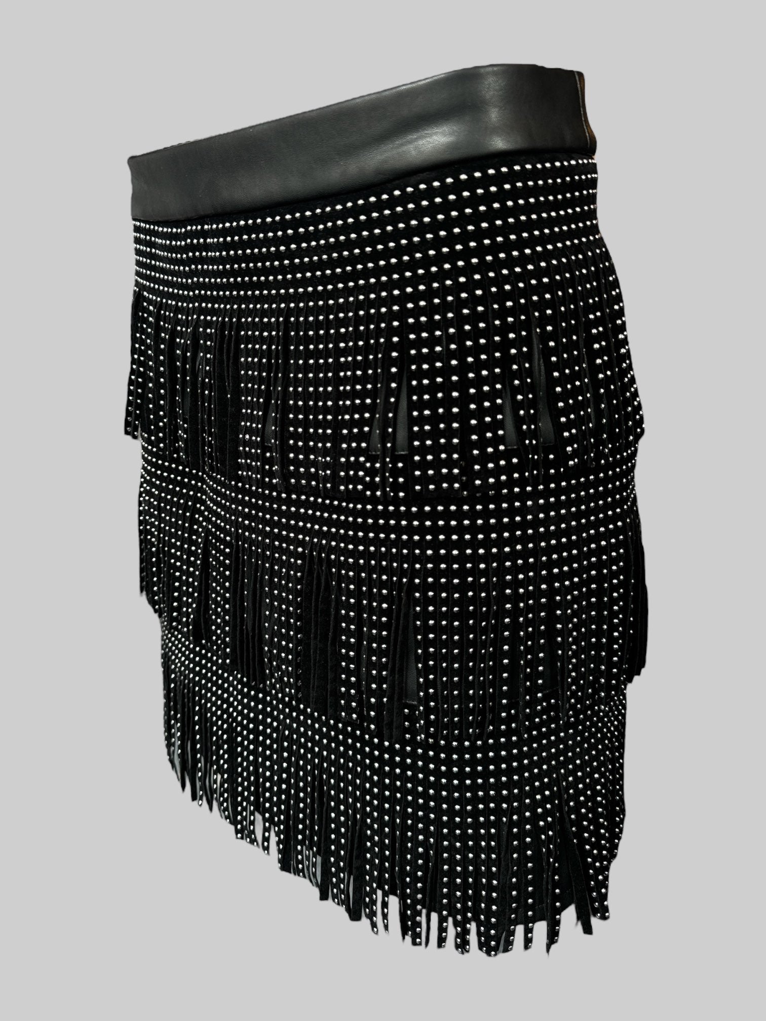 M Black short skirt with studded tiered fringe