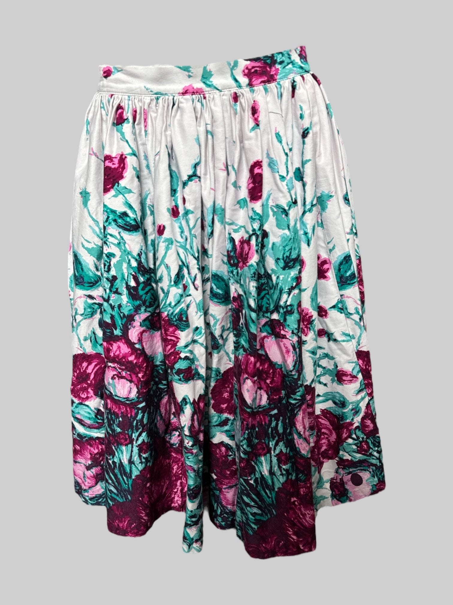 L Pin up white pleated skirt with purple florals and green botanicals