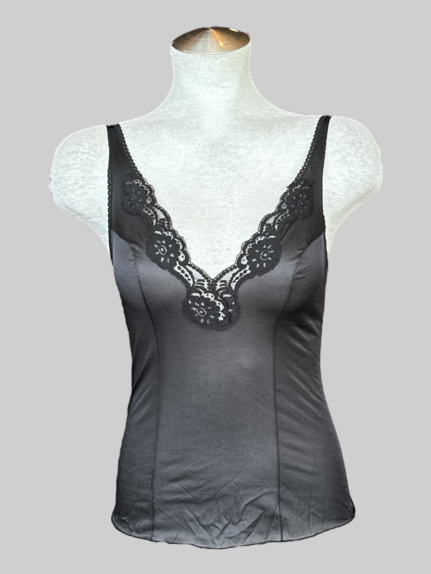 S Vintage black sheer lingerie top with lace