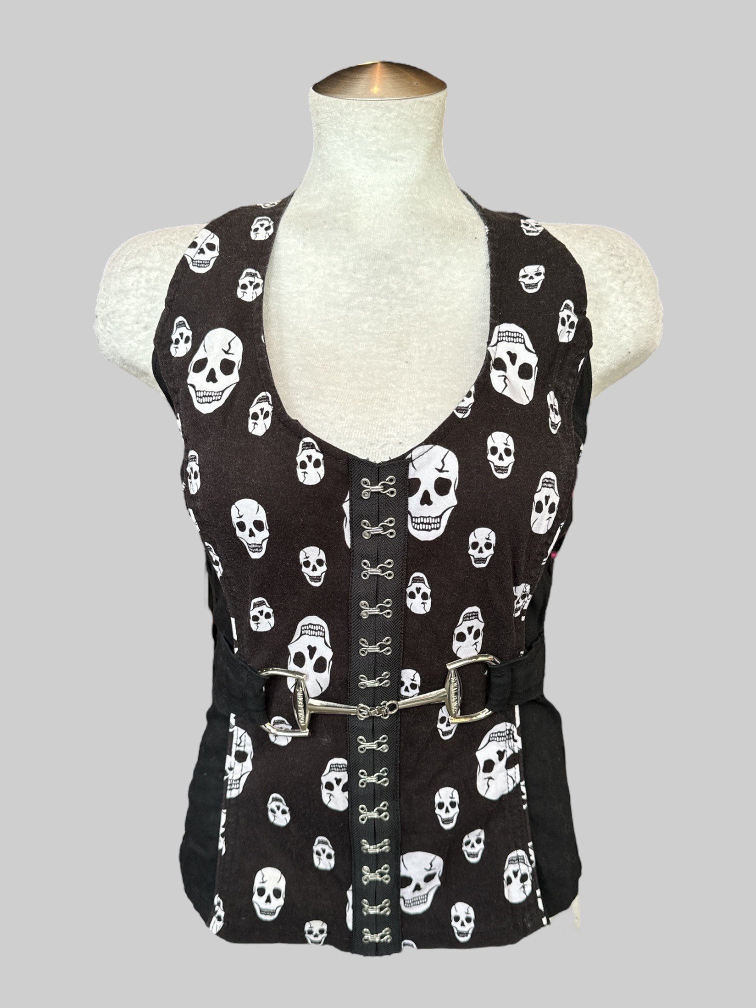 XL Royal bones halter corset top with faux clasps, back zipper, and skeleton pattern