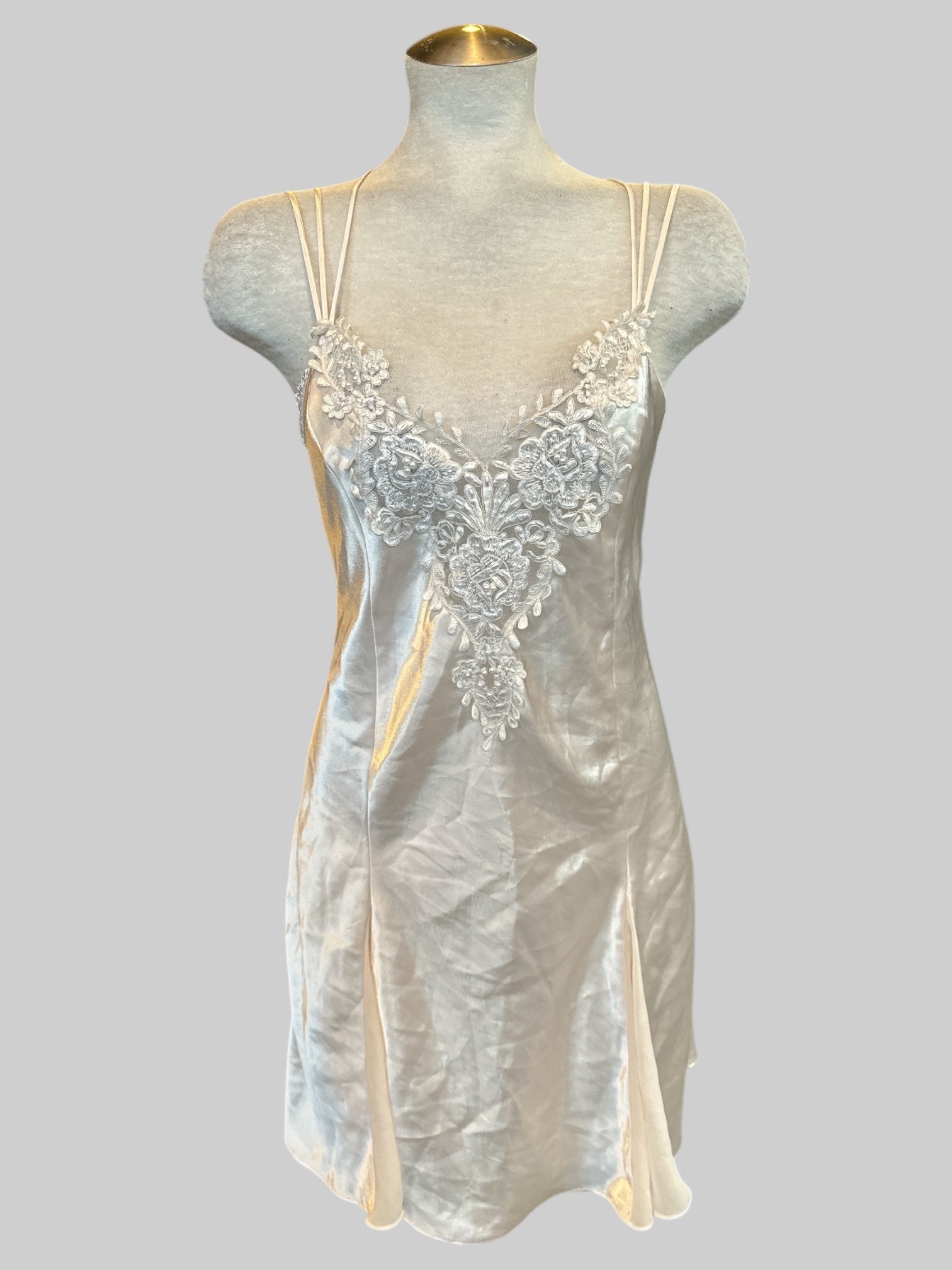 L Vintage very blush pink lingerie dress with floral embroidery and beading