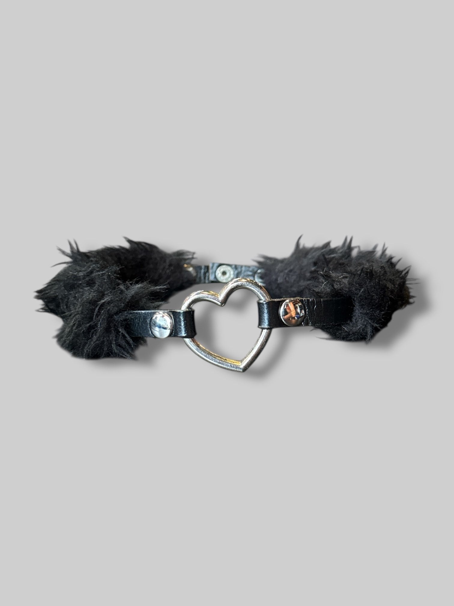 Fuzzy black choker with heart ring