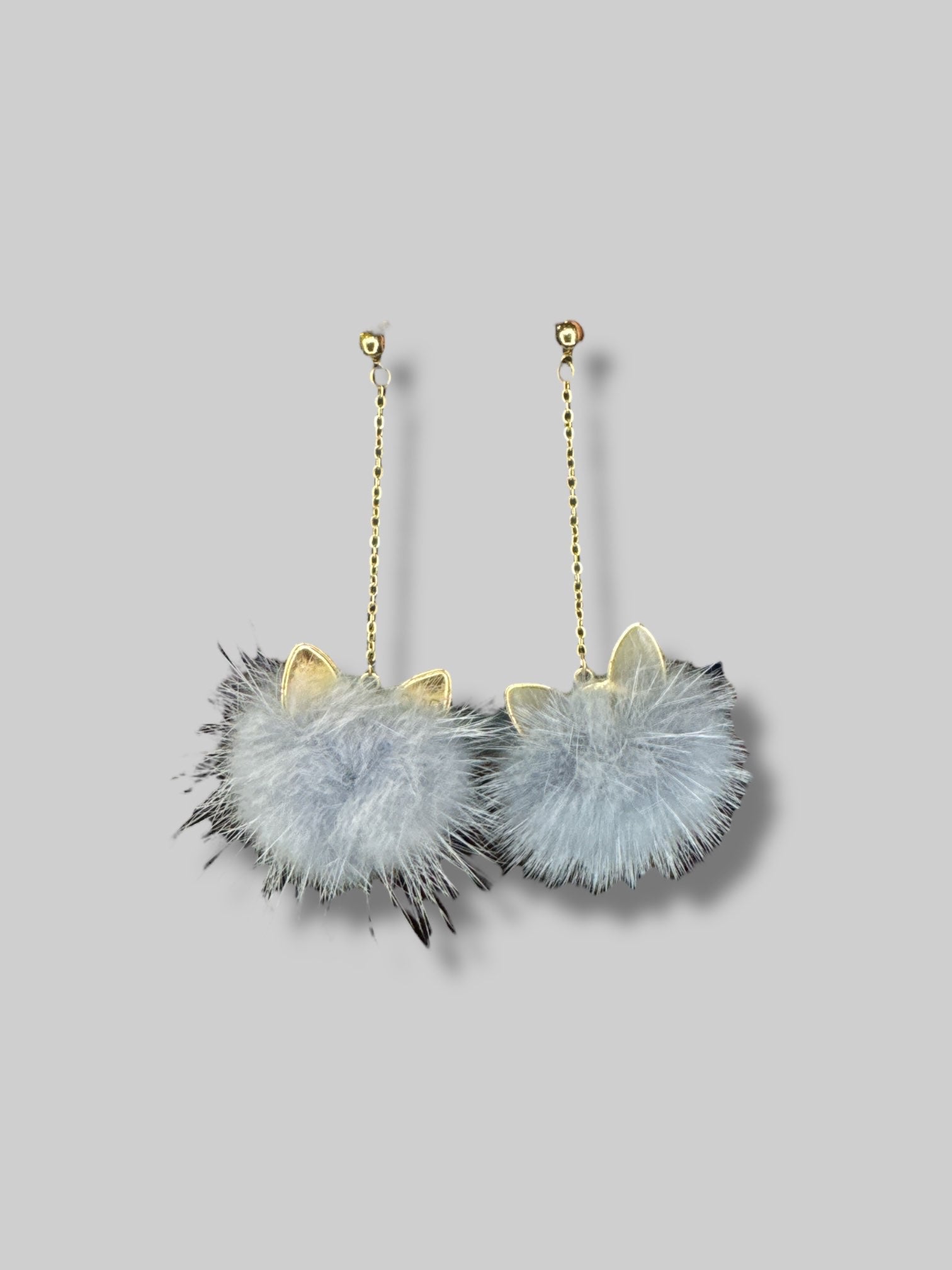 Grey fuzzy cat ear dangling earrings