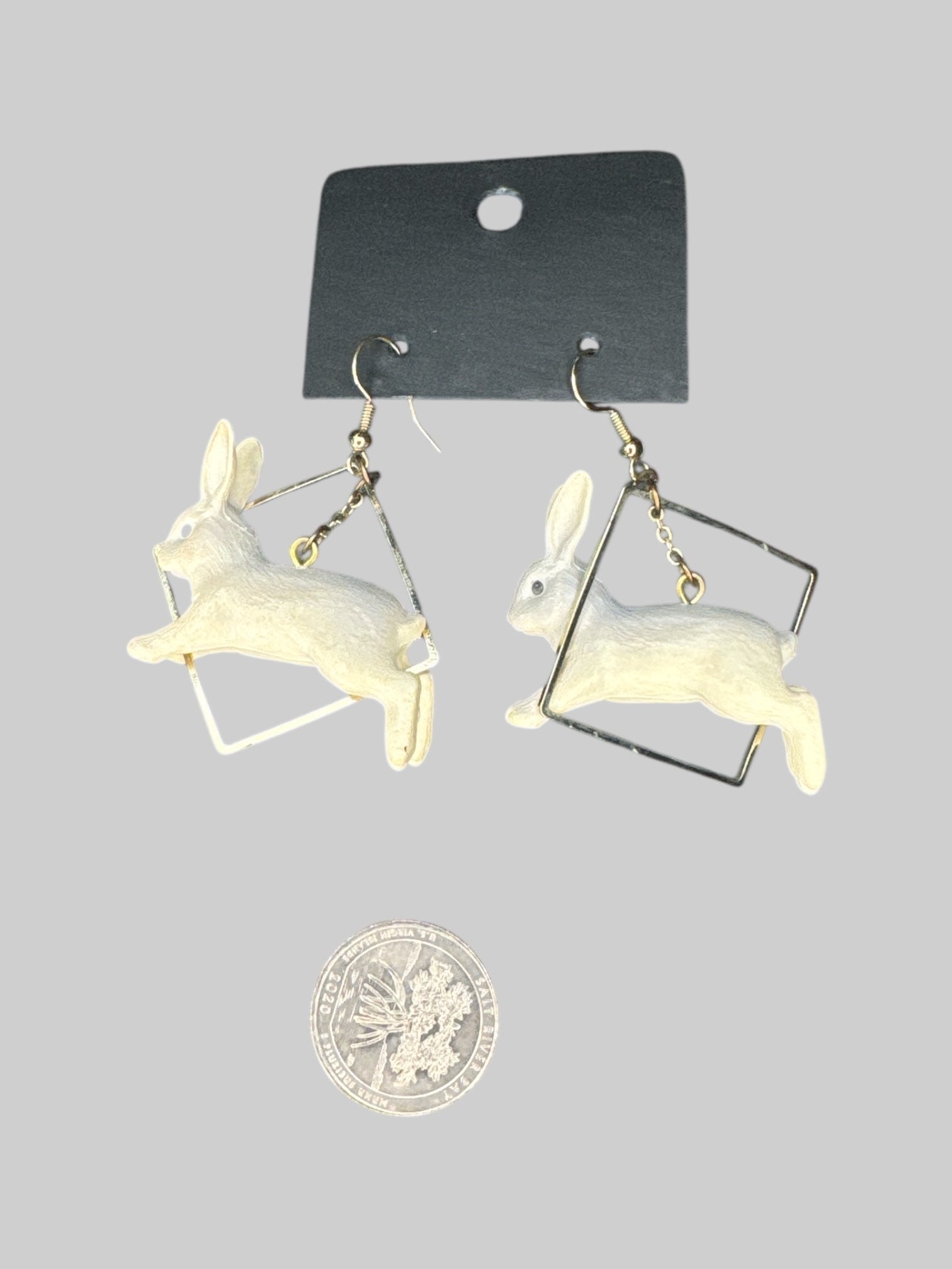 Silvertone geometrical rabbit dangling earrings