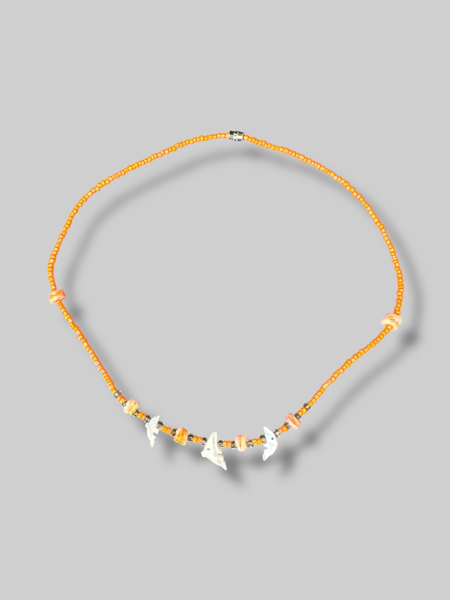 Vintage orange beaded necklace with abalone sea creatures