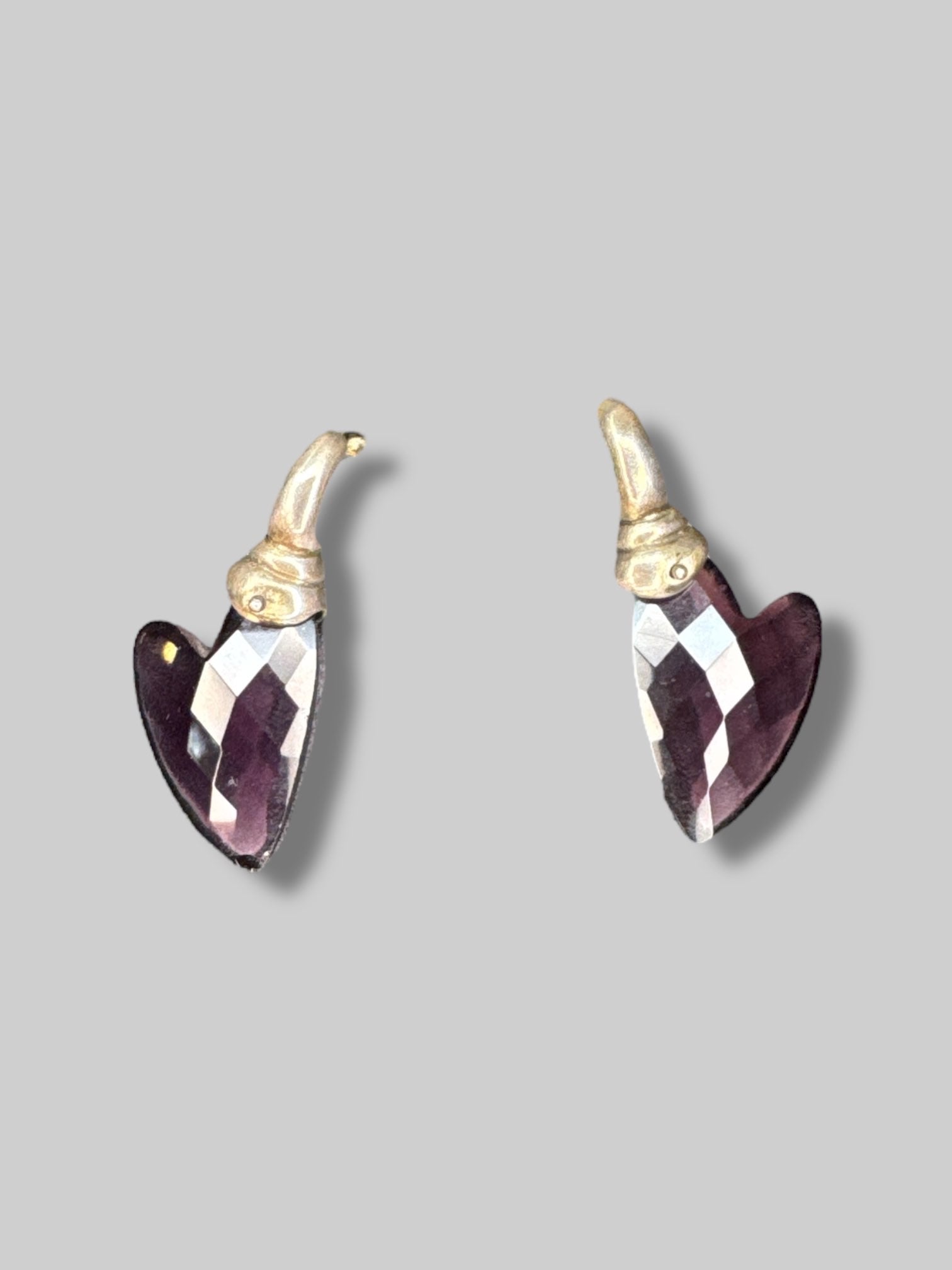Vintage purple gem heart dangling earrings