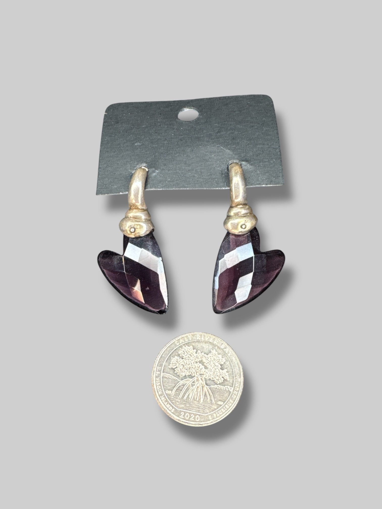 Vintage purple gem heart dangling earrings