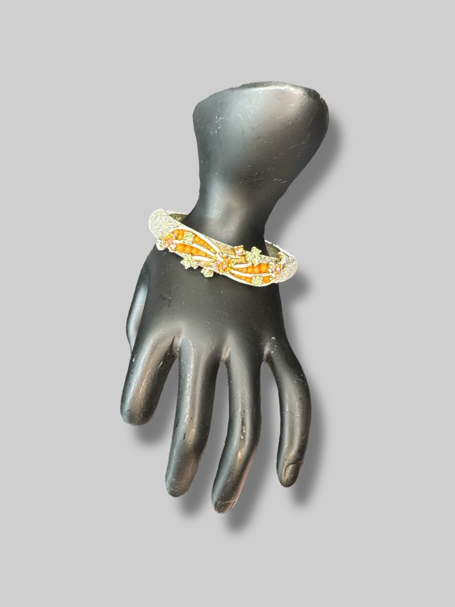 Vintage Florenza French white enamel clamper bracelet