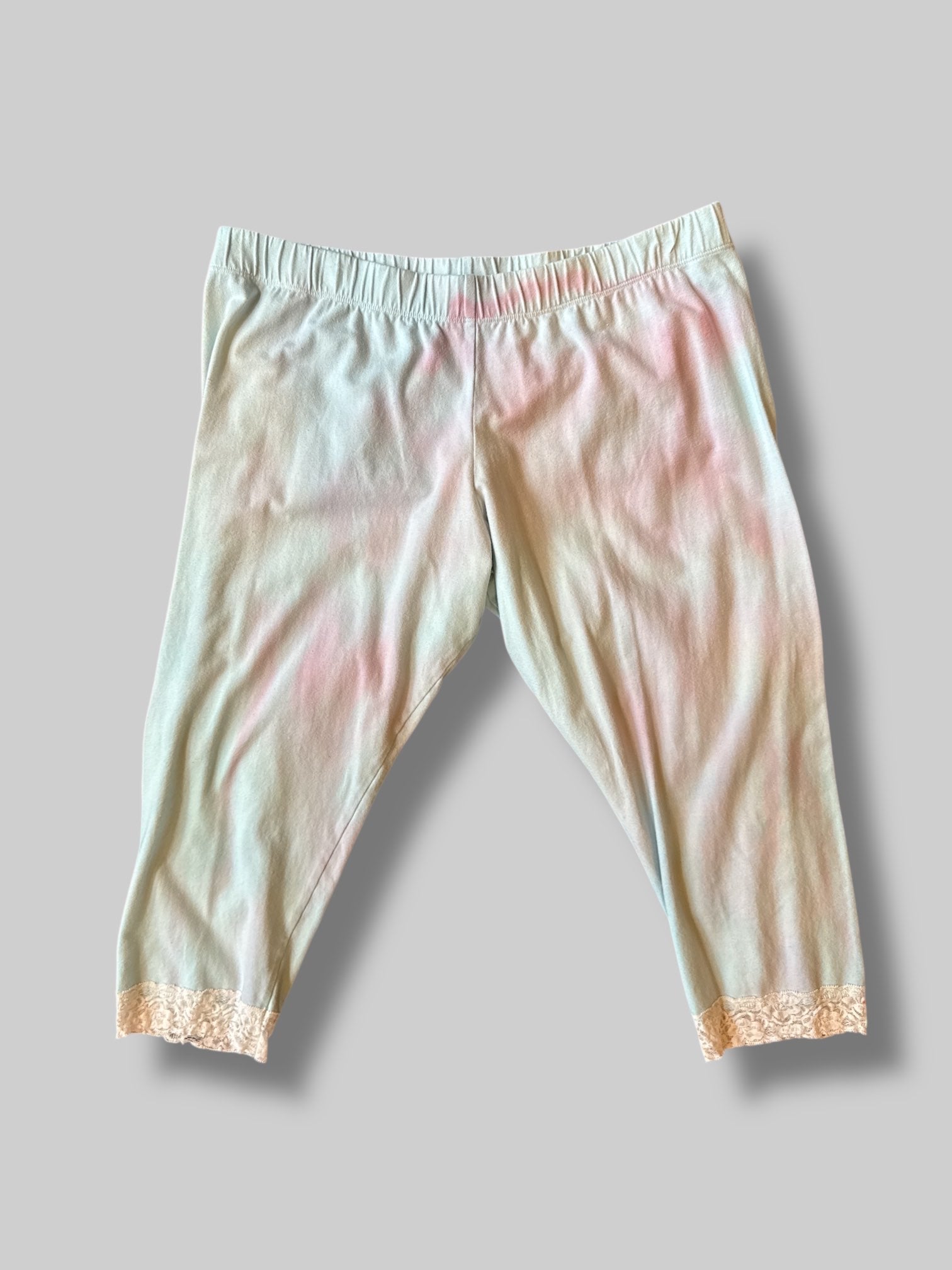 0X Pastel tie dye soft pants with lace trim