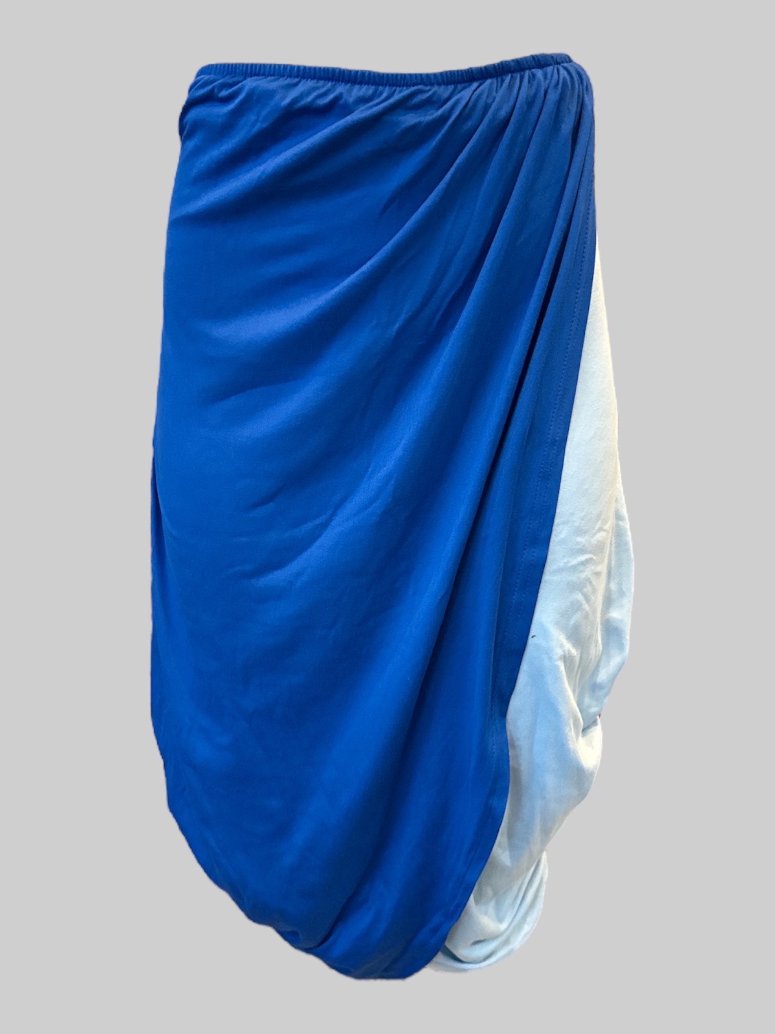 2X dark blue and light blue stretchy midi skirt with ruching