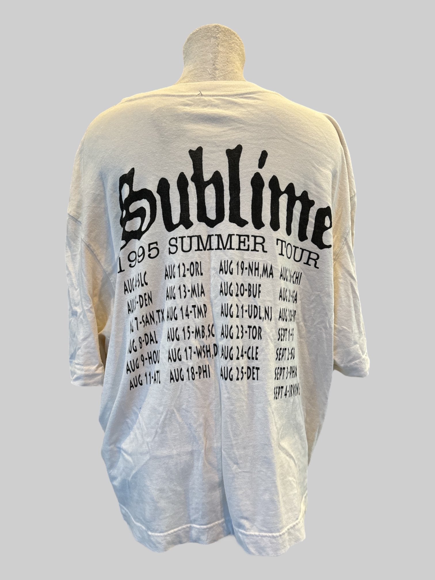 3X white “Sublime” 1995 Summer Tour t shirt, very stretchy