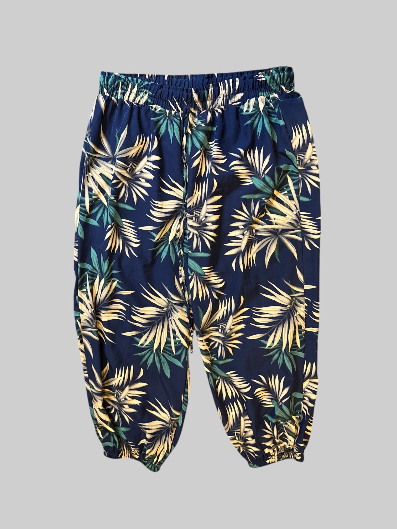 0X blue botanical print flowy joggers