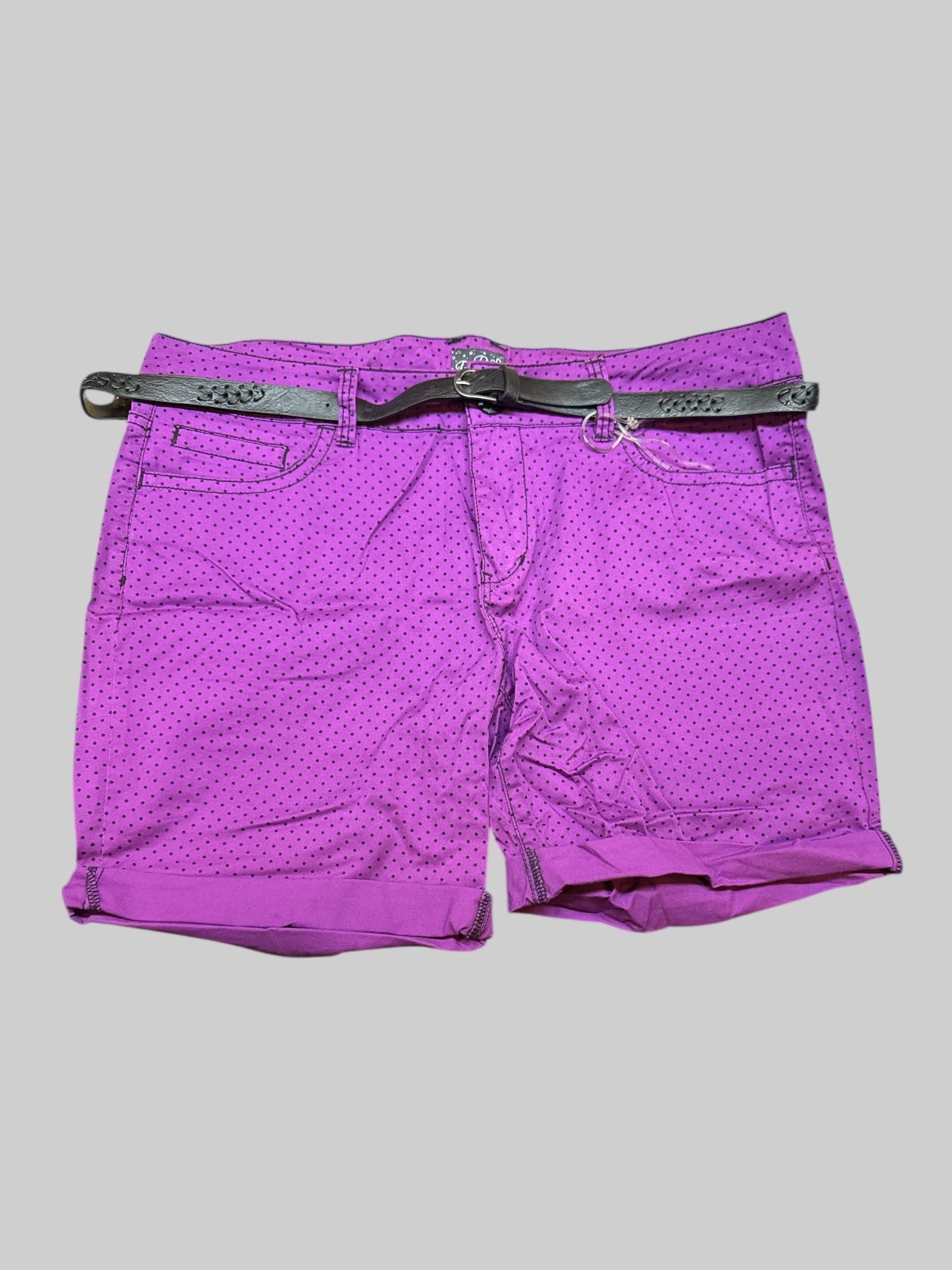 L NWT purple polka dot shorts with black belt